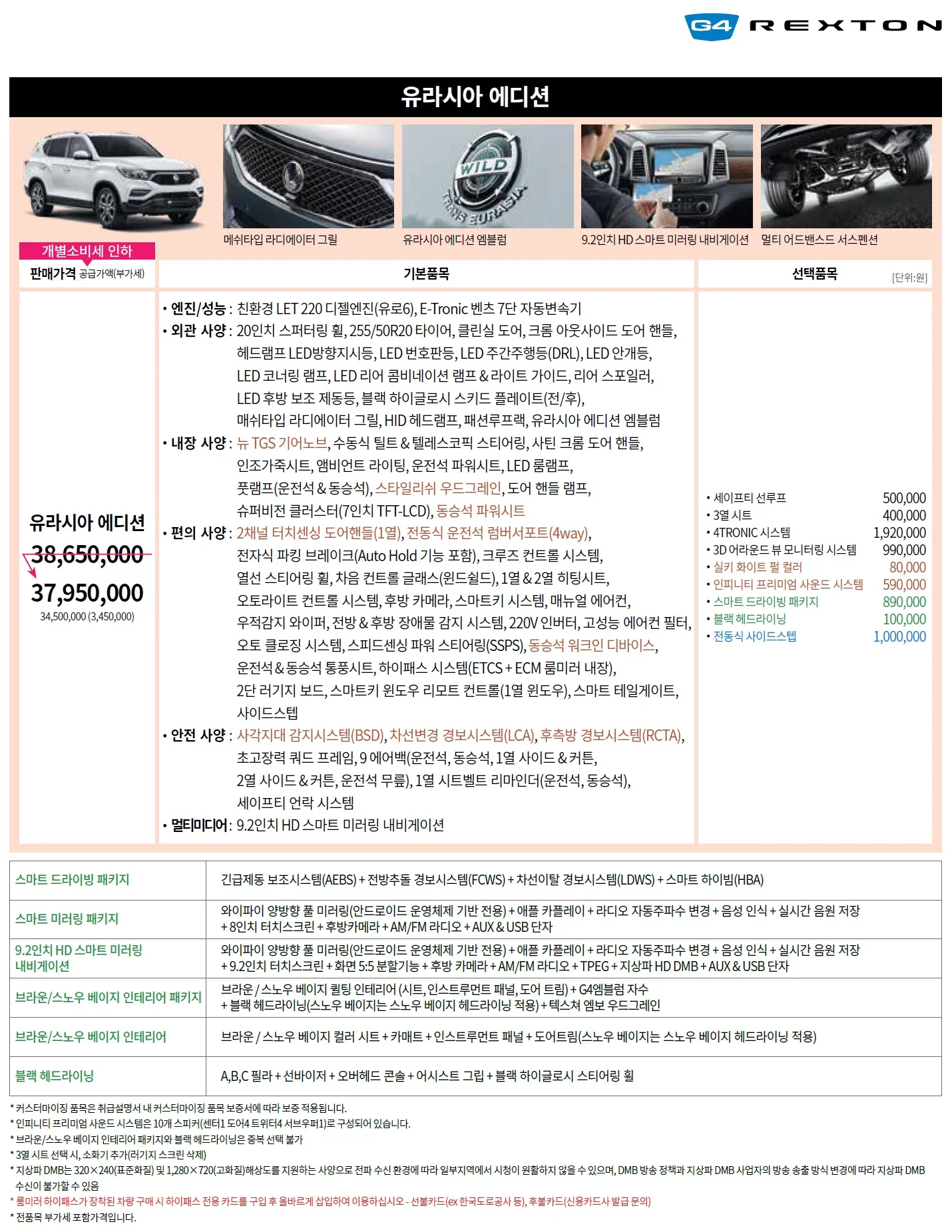 렉스턴 가격표 (디젤, 2019년형, 2023 아카이브) 2쪽