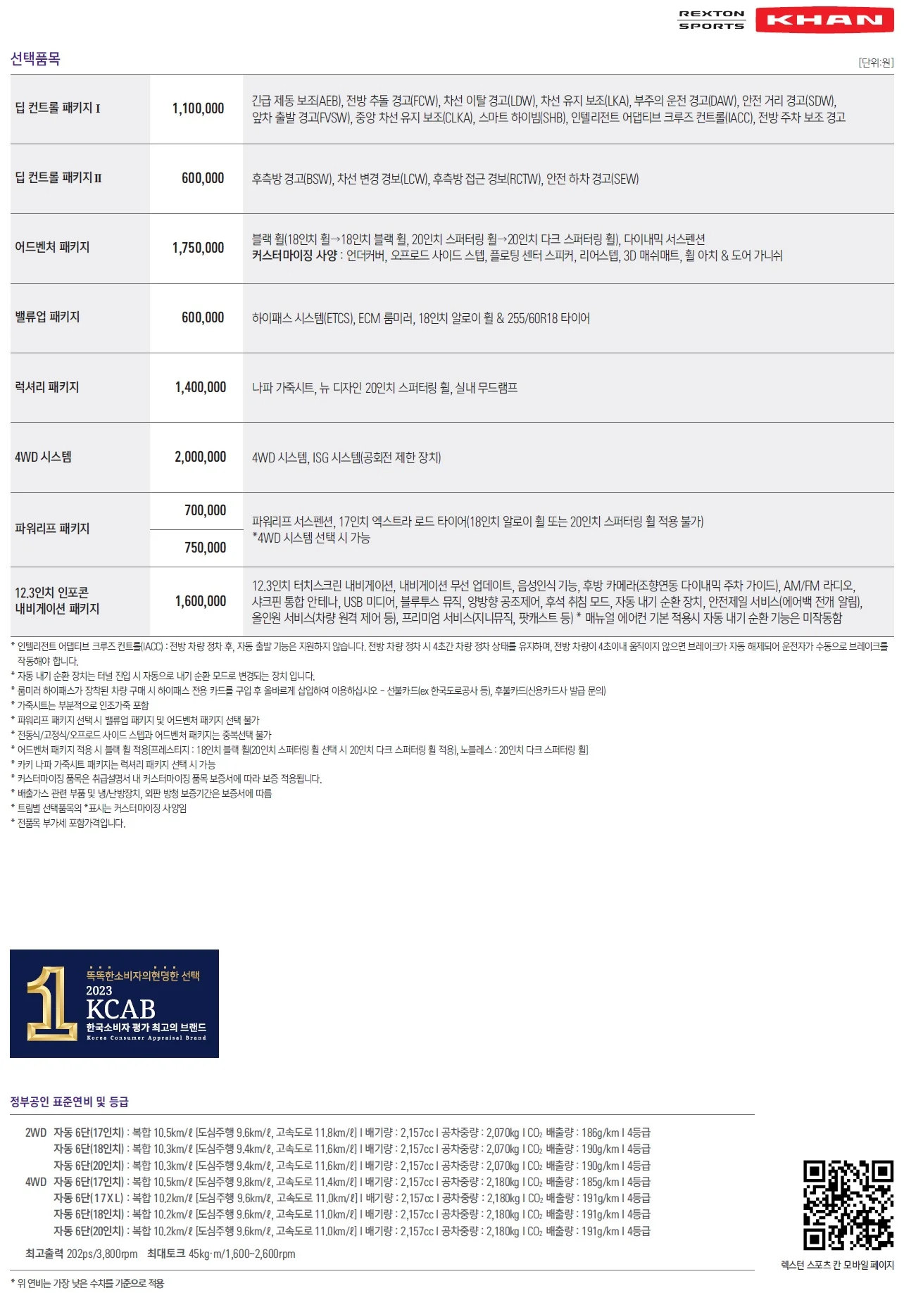 렉스턴스포츠 칸 가격표 - 2023년 05월 2쪽