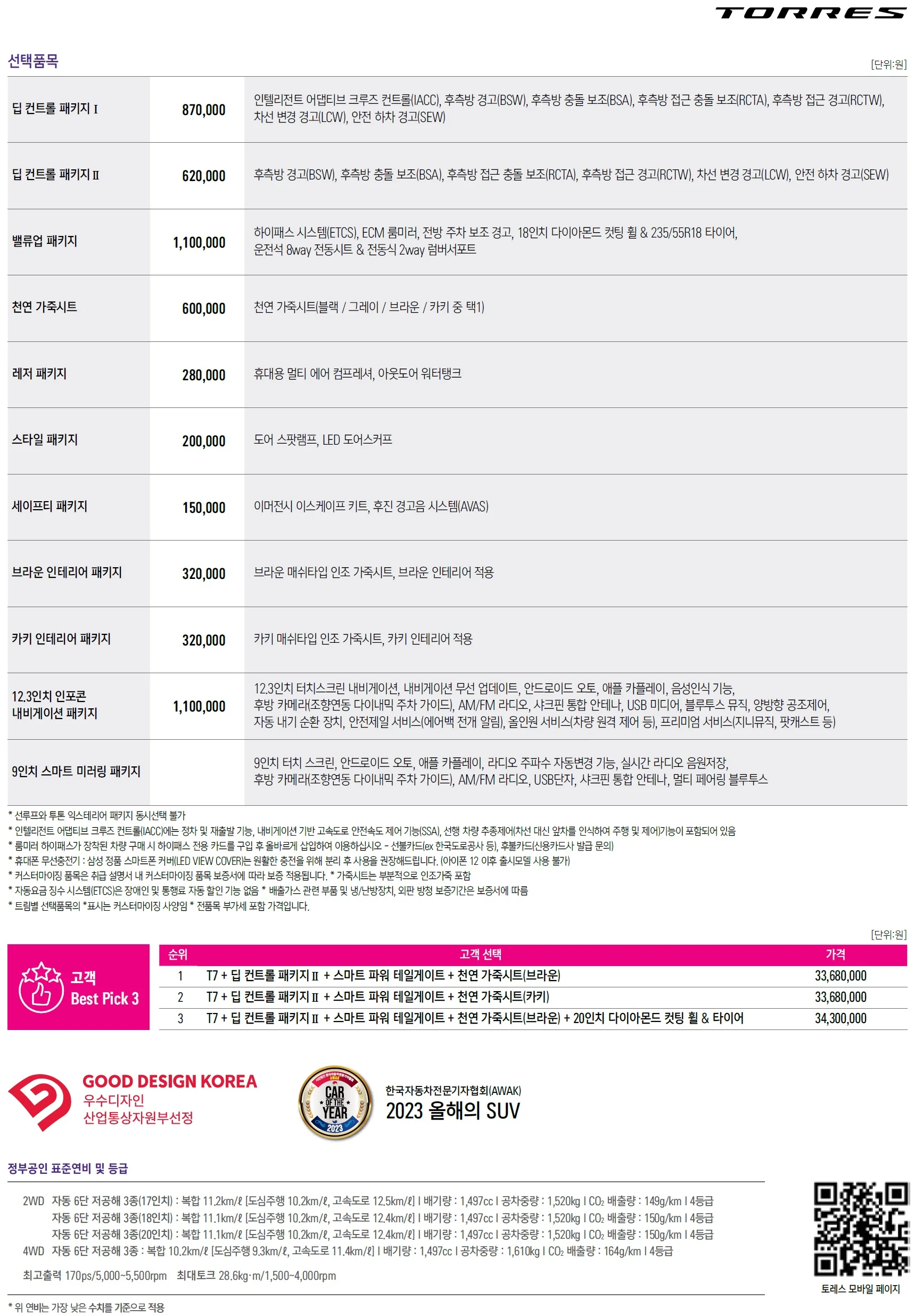 토레스 가격표 - 2023년 09월 (2024년형) 2쪽