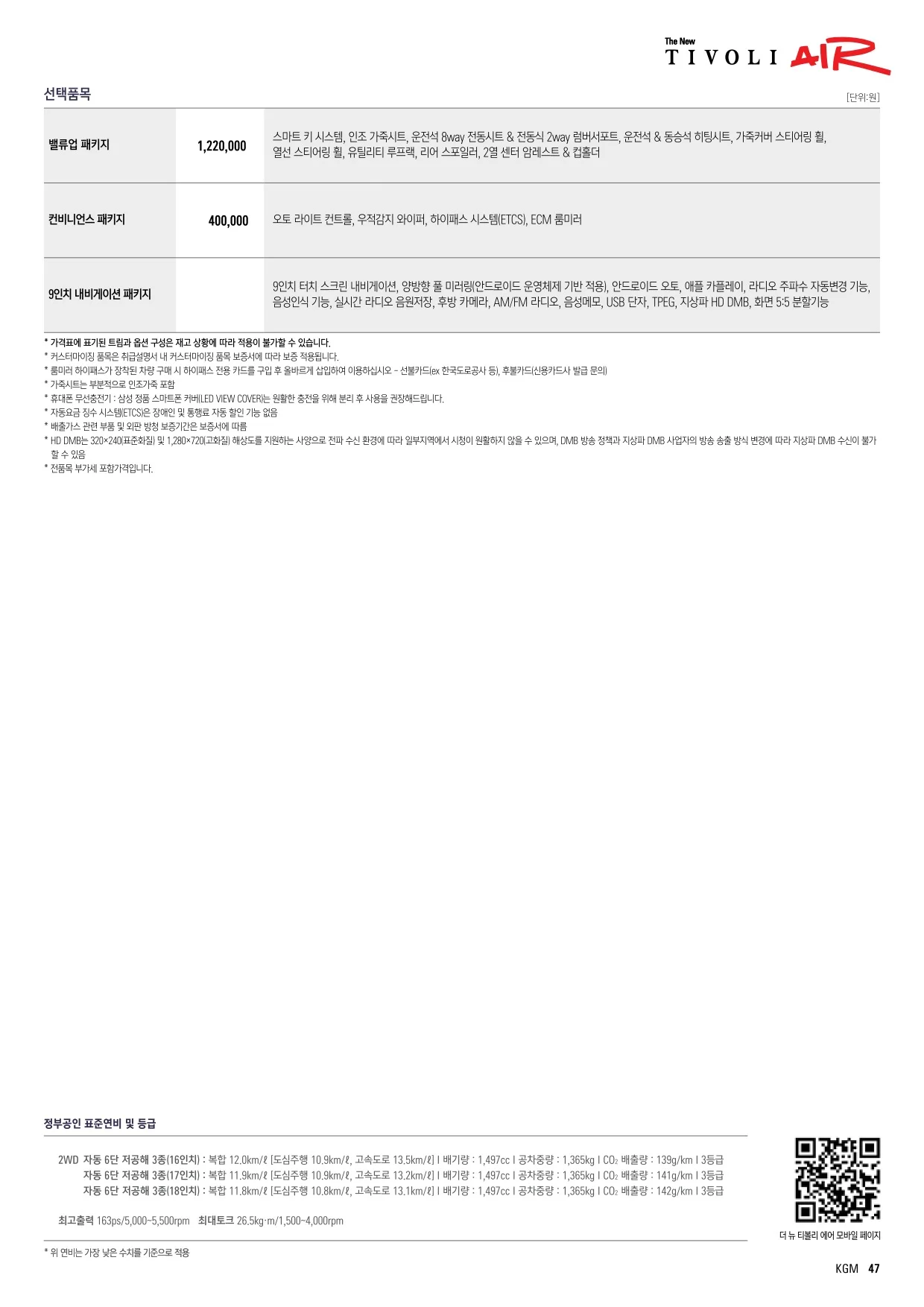 2024년 6월 티볼리 에어 신차가격표 2쪽