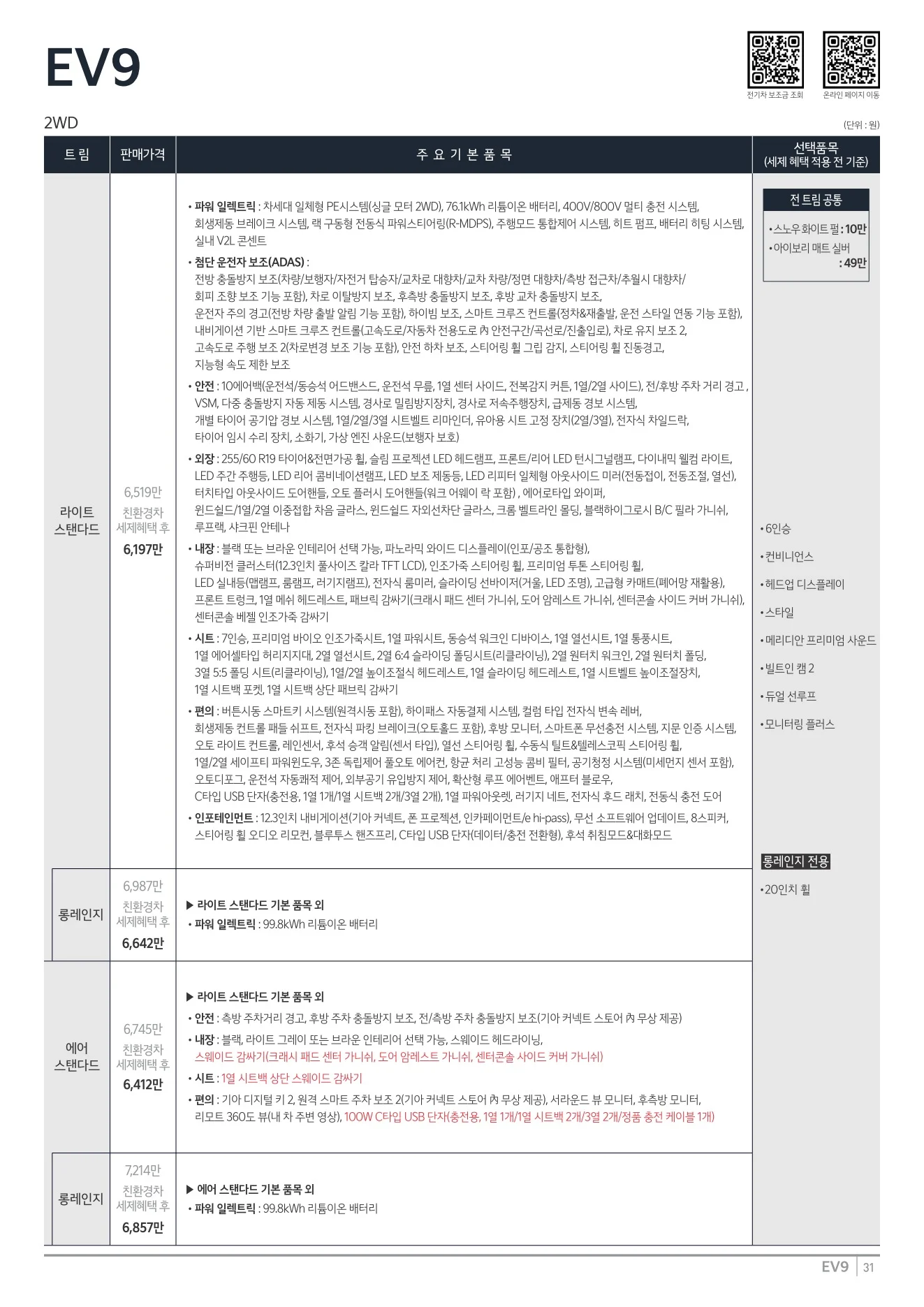 2026년 7월 EV9 신차가격표 1쪽