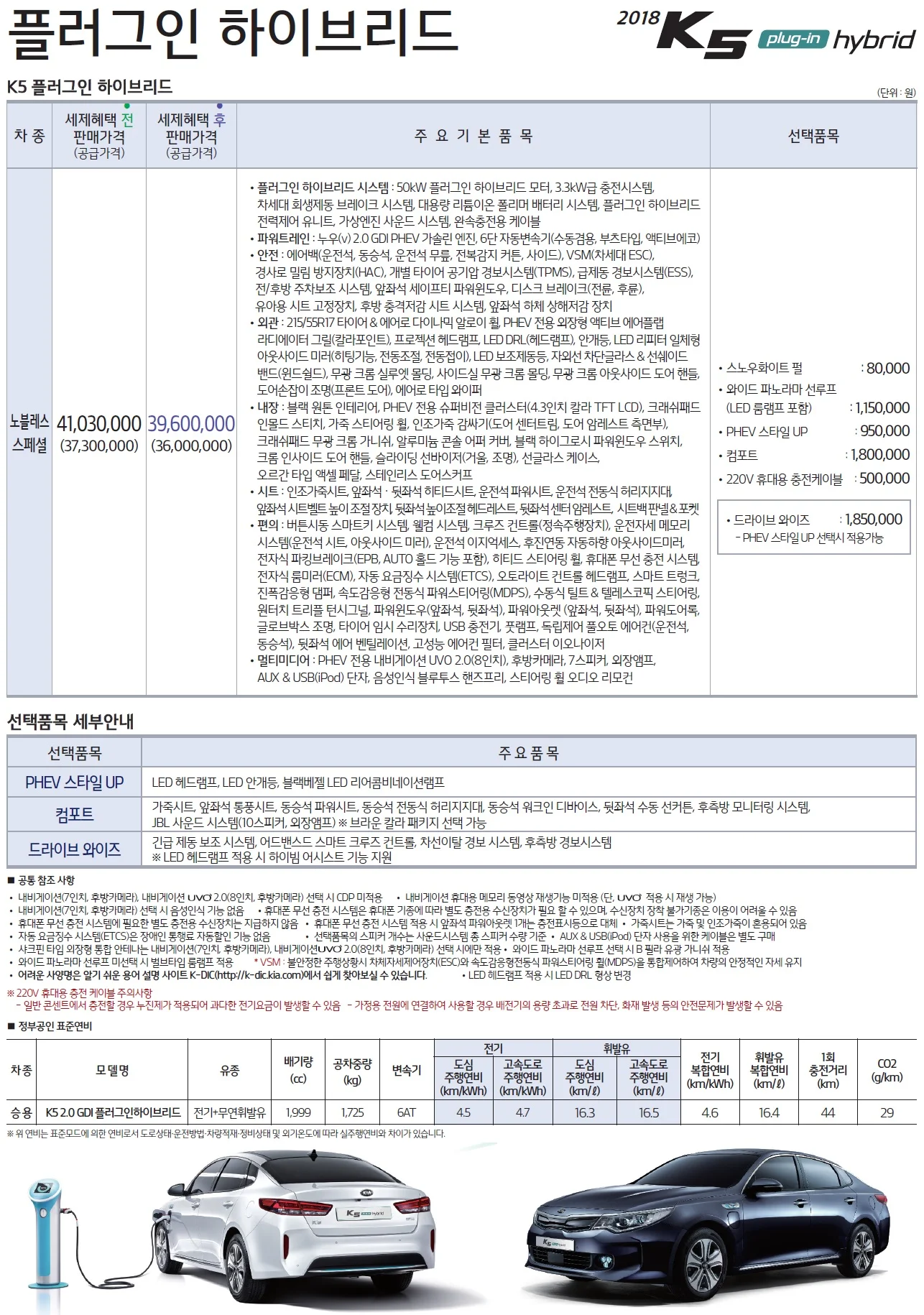 K5 가격표 (하이브리드, 2018년형, 2023 아카이브) 5쪽