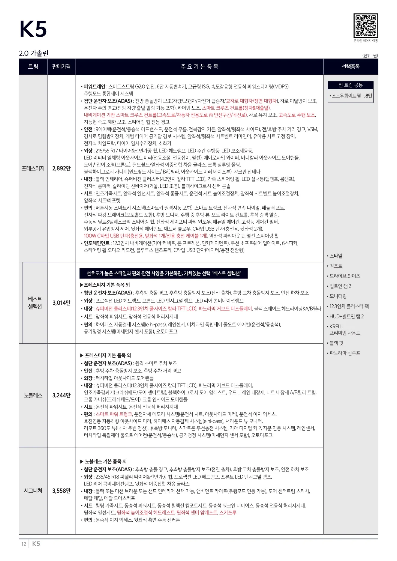2026년 7월 K5 신차가격표 (2027년형 K5 출시) 4쪽