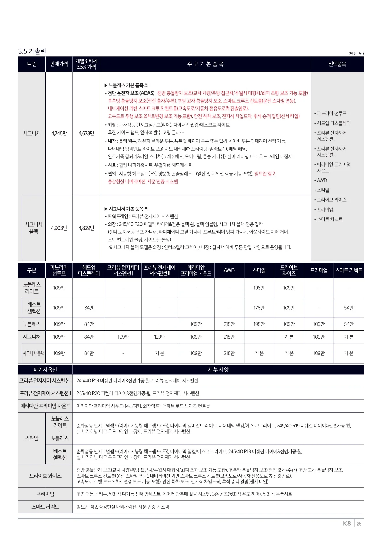 2025년 12월 K8 신차가격표 6쪽