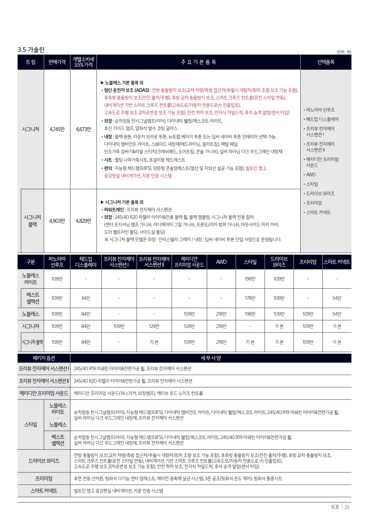 2025년 6월 K8 신차가격표 (2026년형 K8 출시) 6쪽