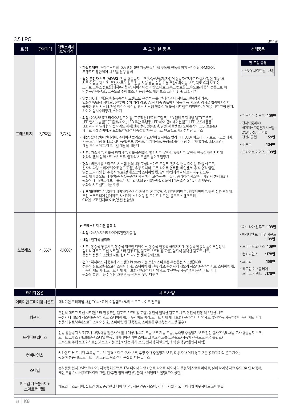 2025년 6월 K8 신차가격표 (2026년형 K8 출시) 7쪽