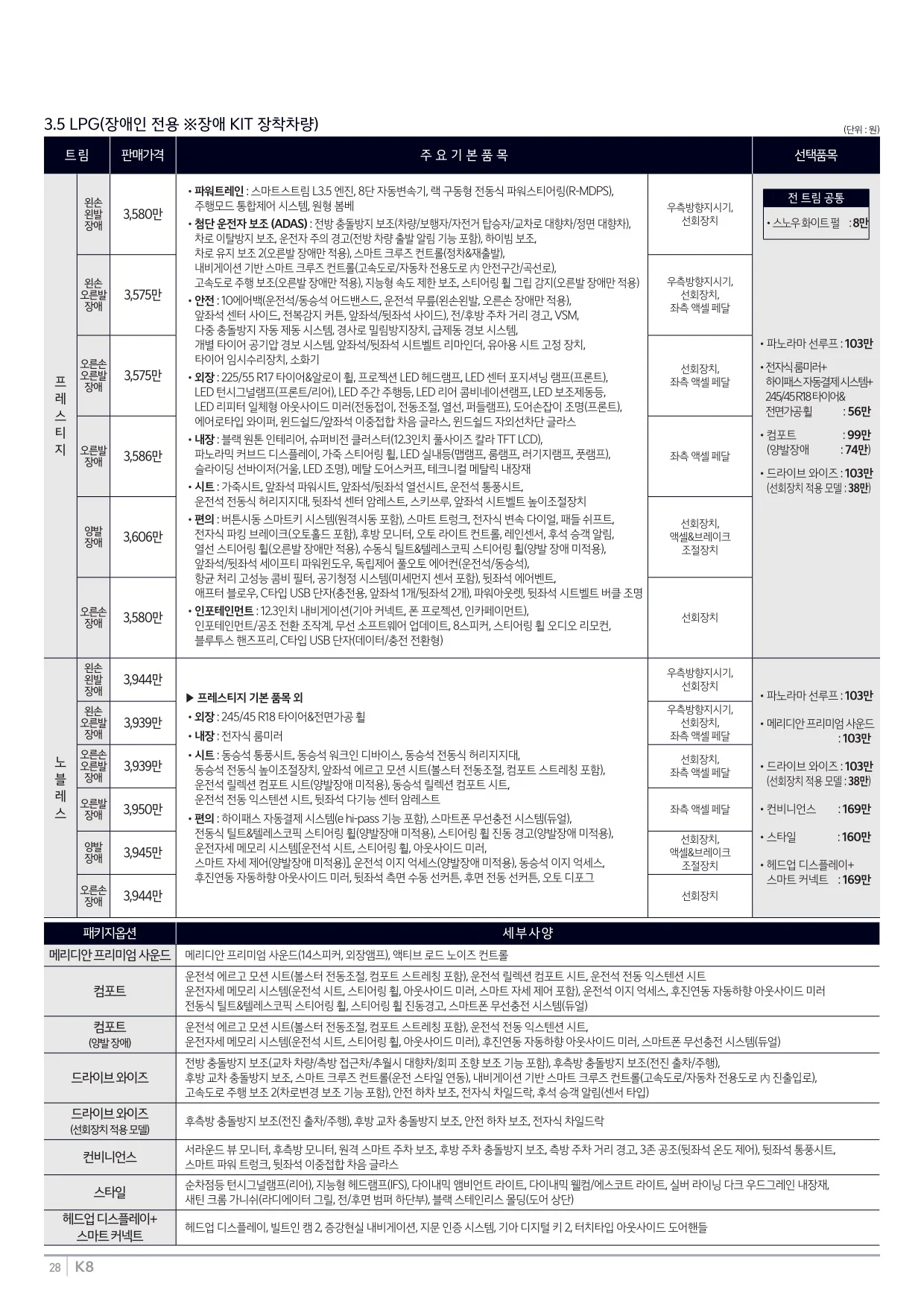2025년 6월 K8 신차가격표 (2026년형 K8 출시) 9쪽