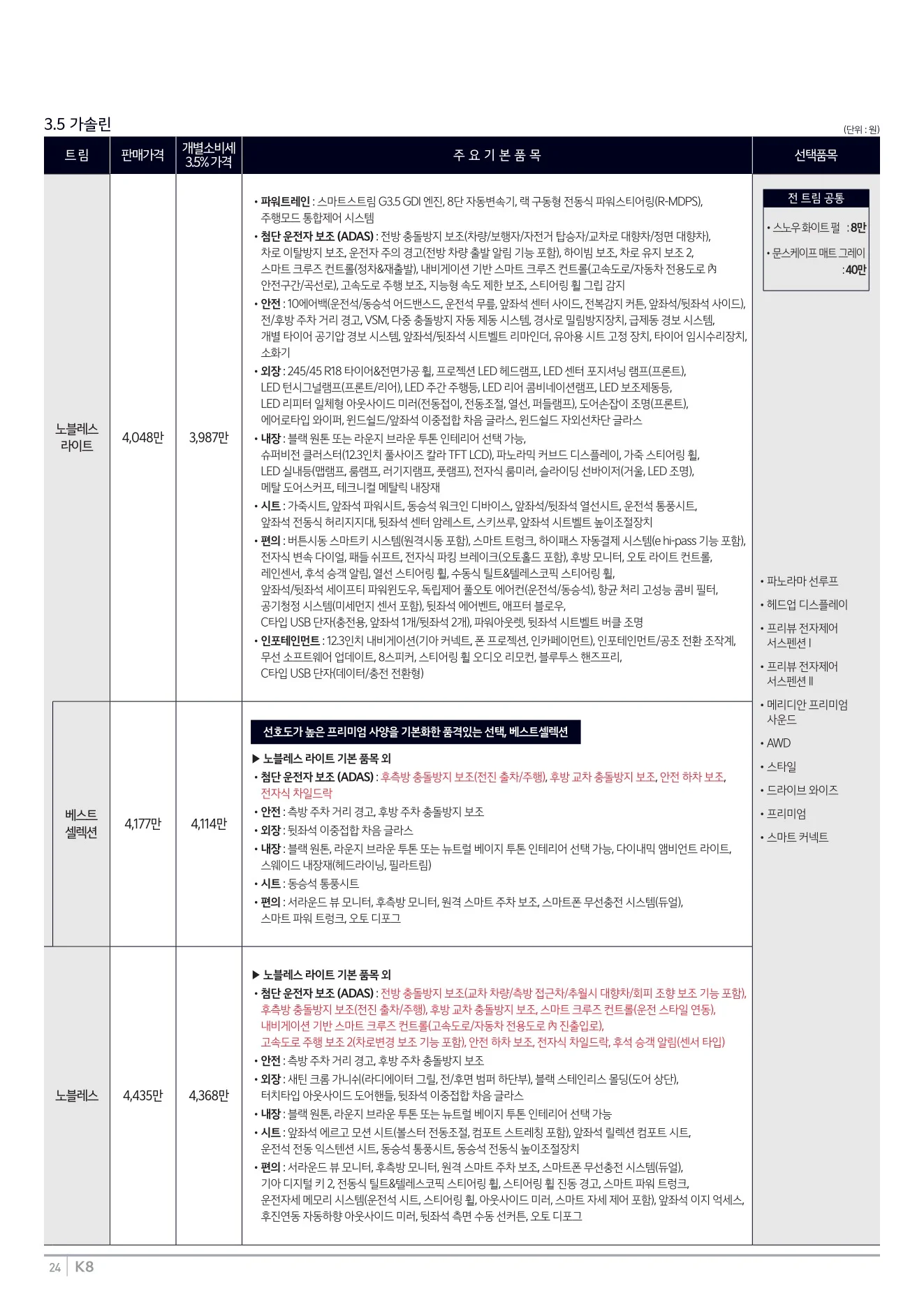 2026년 4월 K8 신차가격표 (2027년형 K8 출시) 5쪽