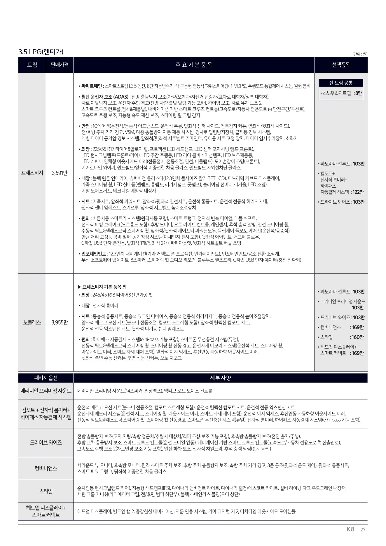 2026년 4월 K8 신차가격표 (2027년형 K8 출시) 8쪽