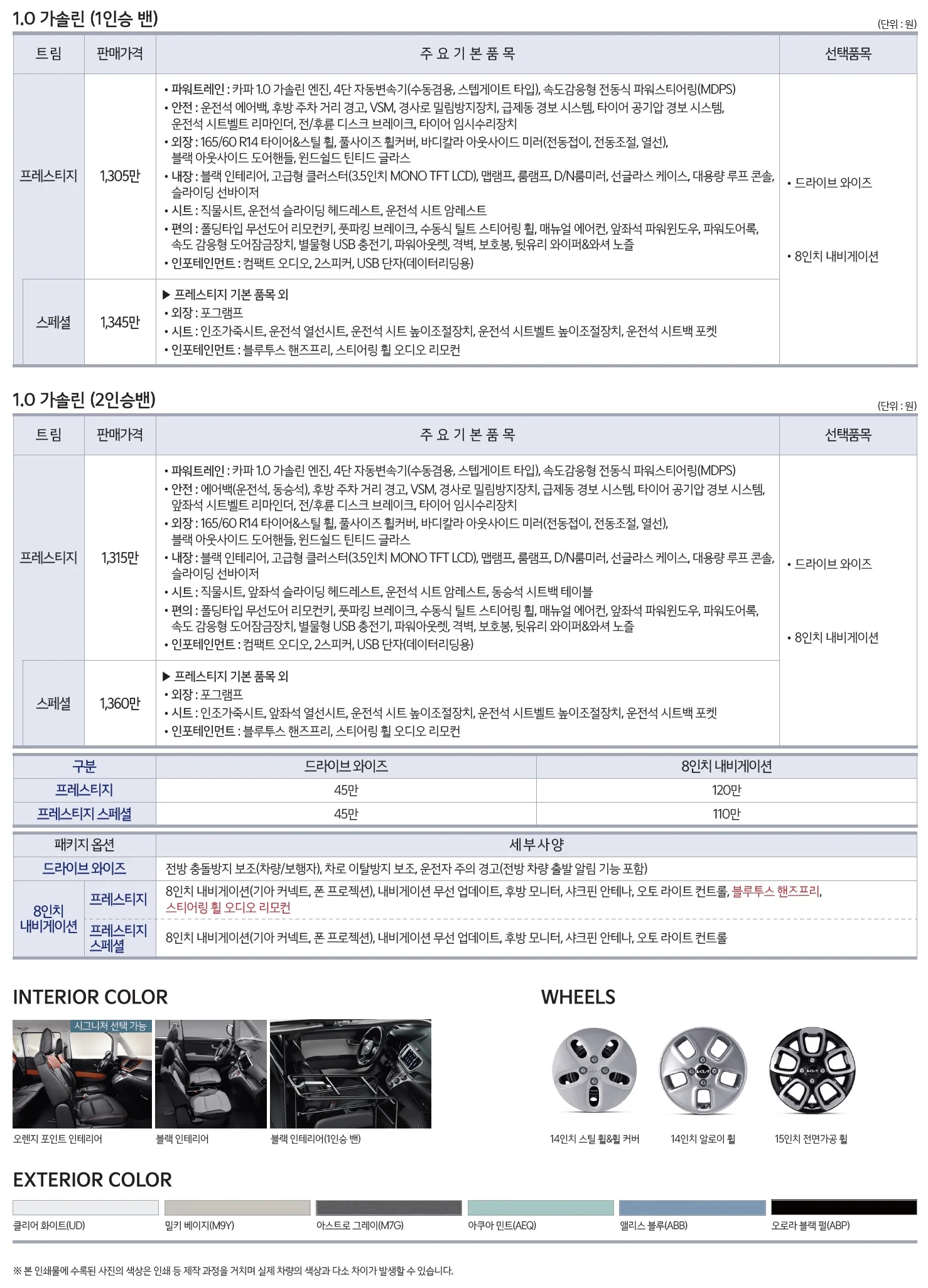 레이 가격표 (가솔린, 2022년형, 2023 아카이브) 2쪽
