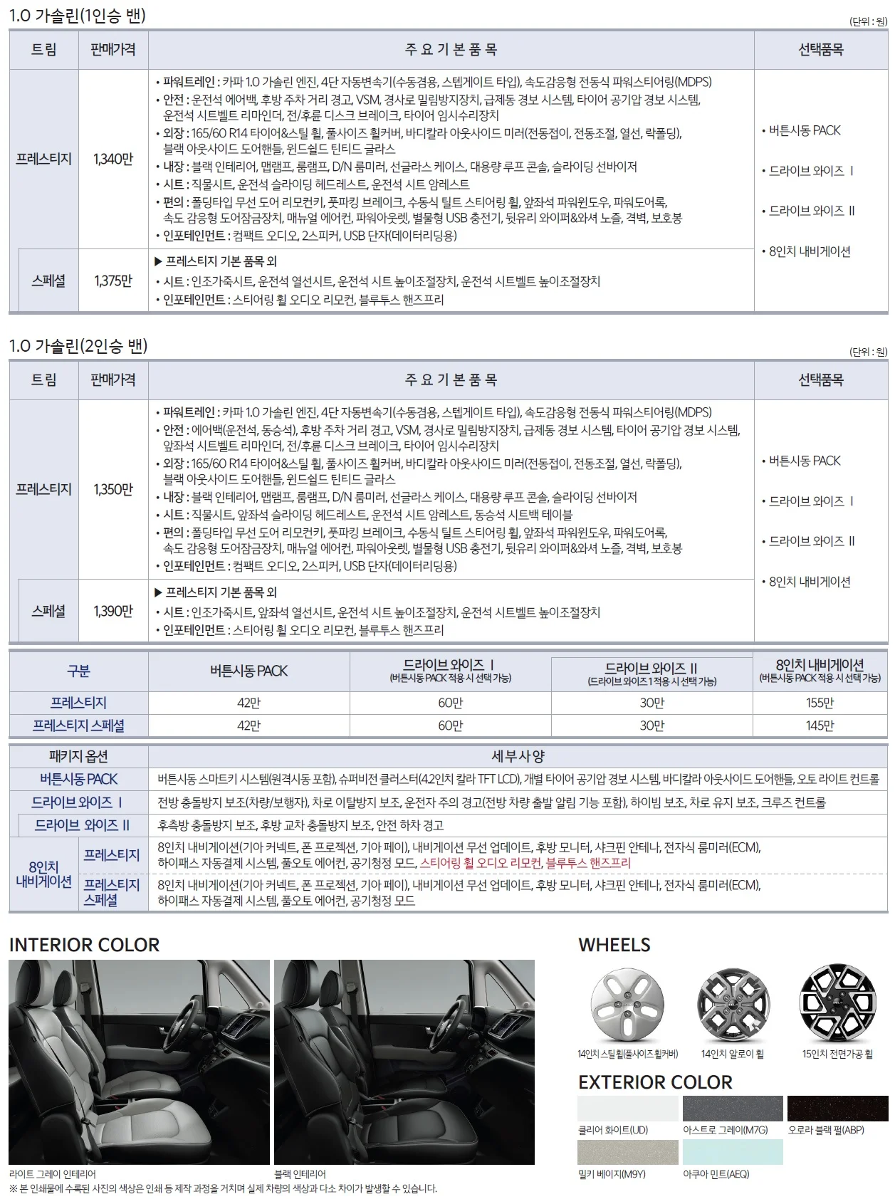 레이 가격표 (가솔린, 2022년형, 2023 아카이브) 5쪽