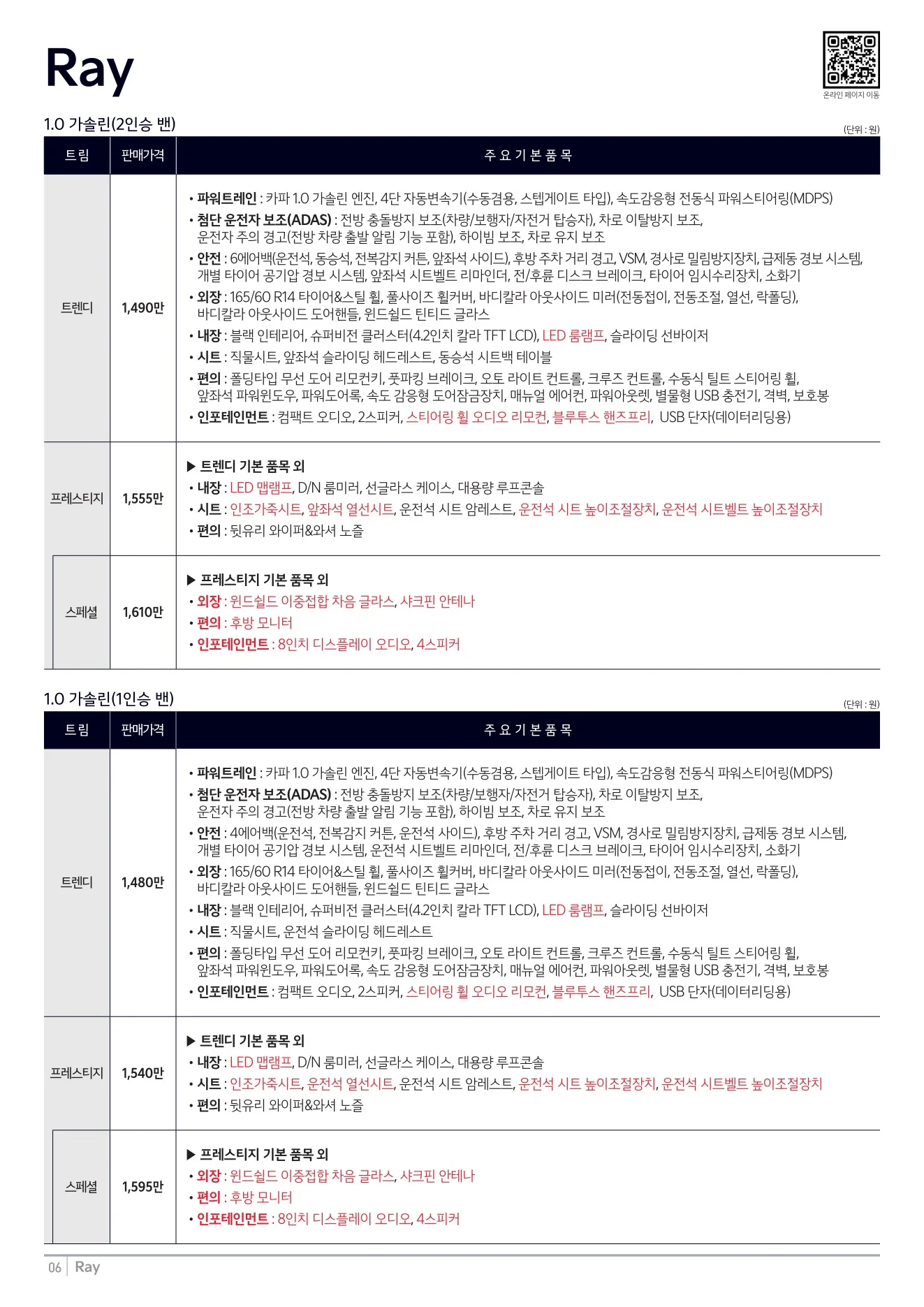 2026년 7월 레이 신차가격표 2쪽