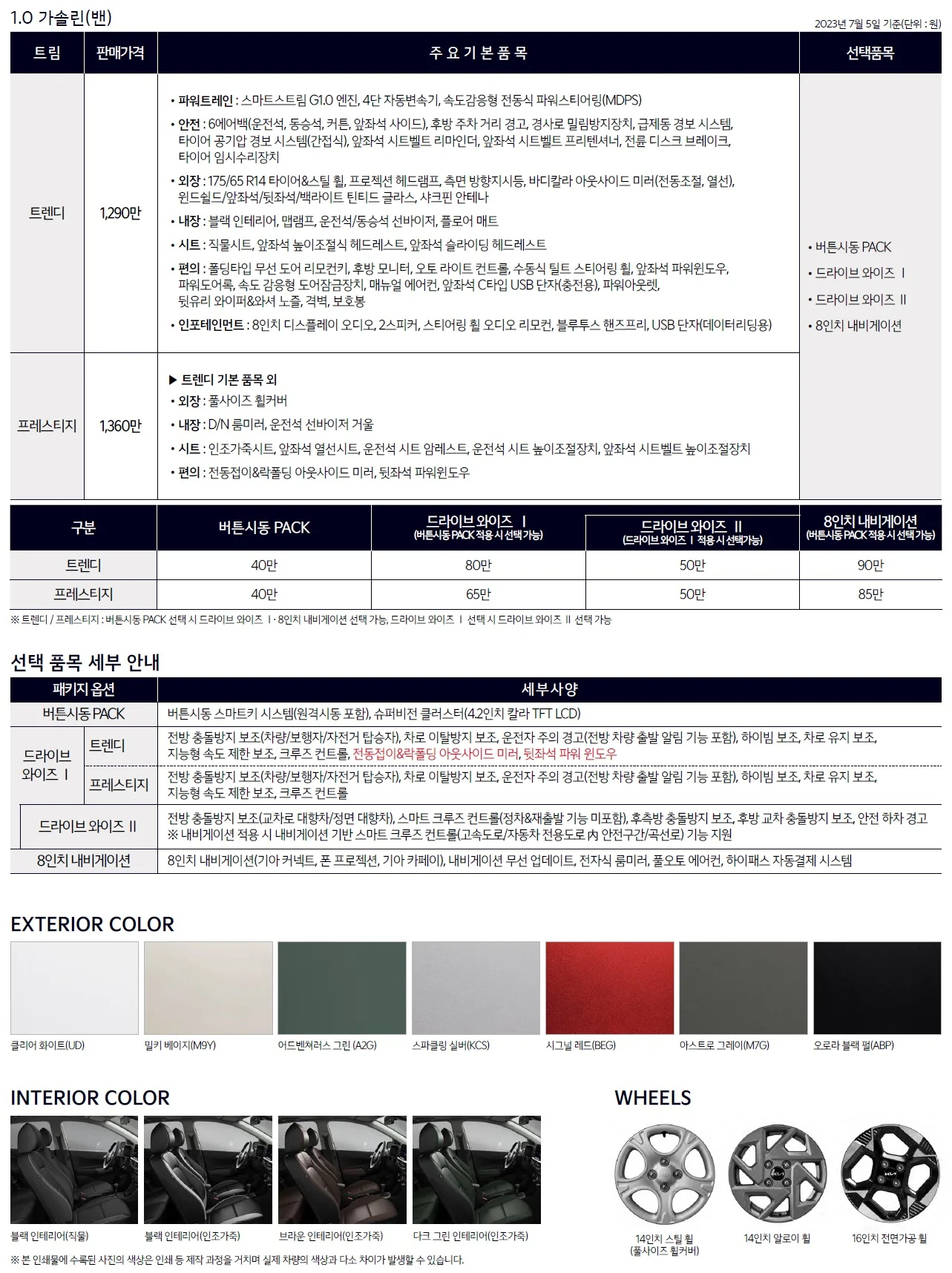 모닝 가격표 (가솔린, 2023년형, 2023 아카이브) 5쪽