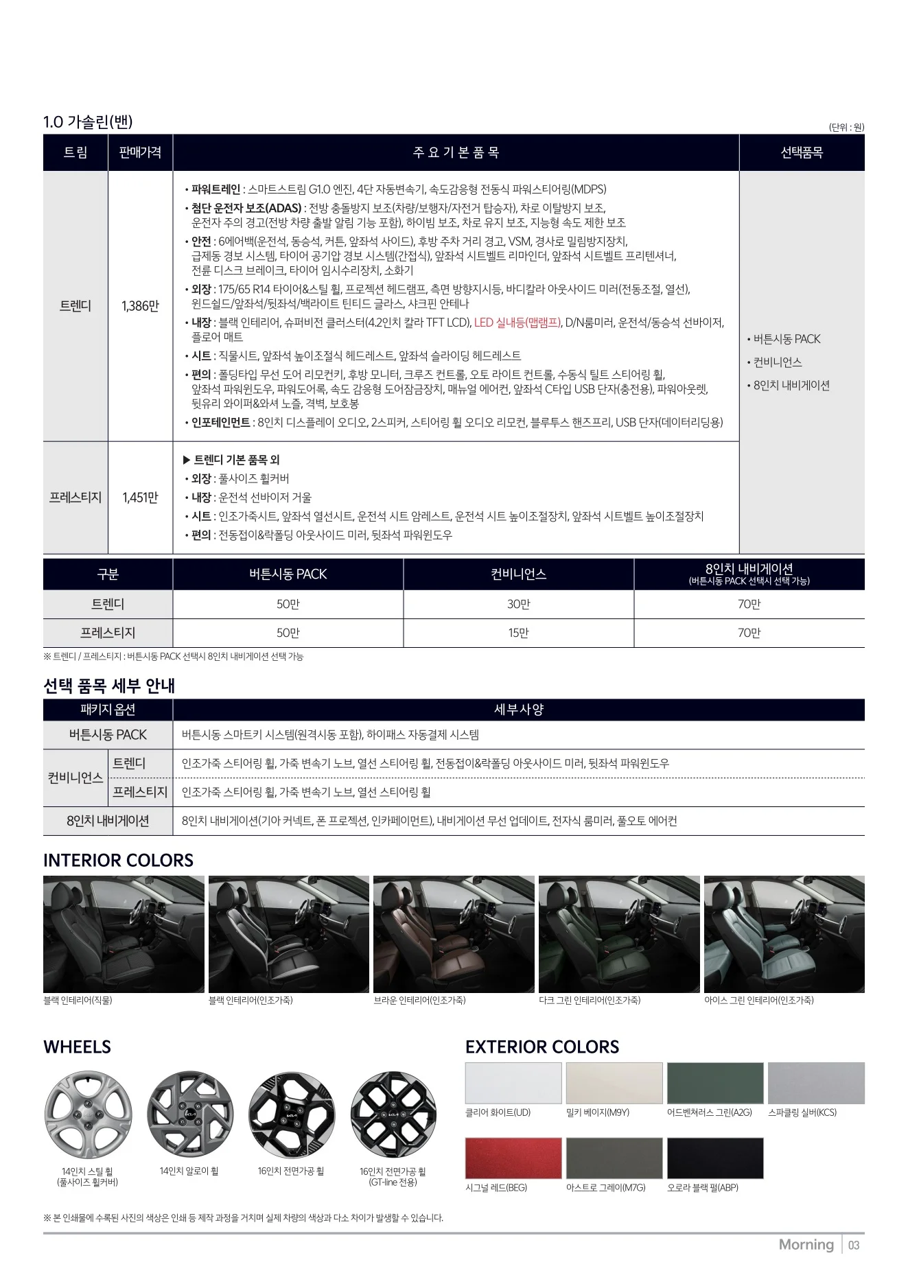 2026년 5월 모닝 신차가격표 (2027년형 모닝 출시) 2쪽