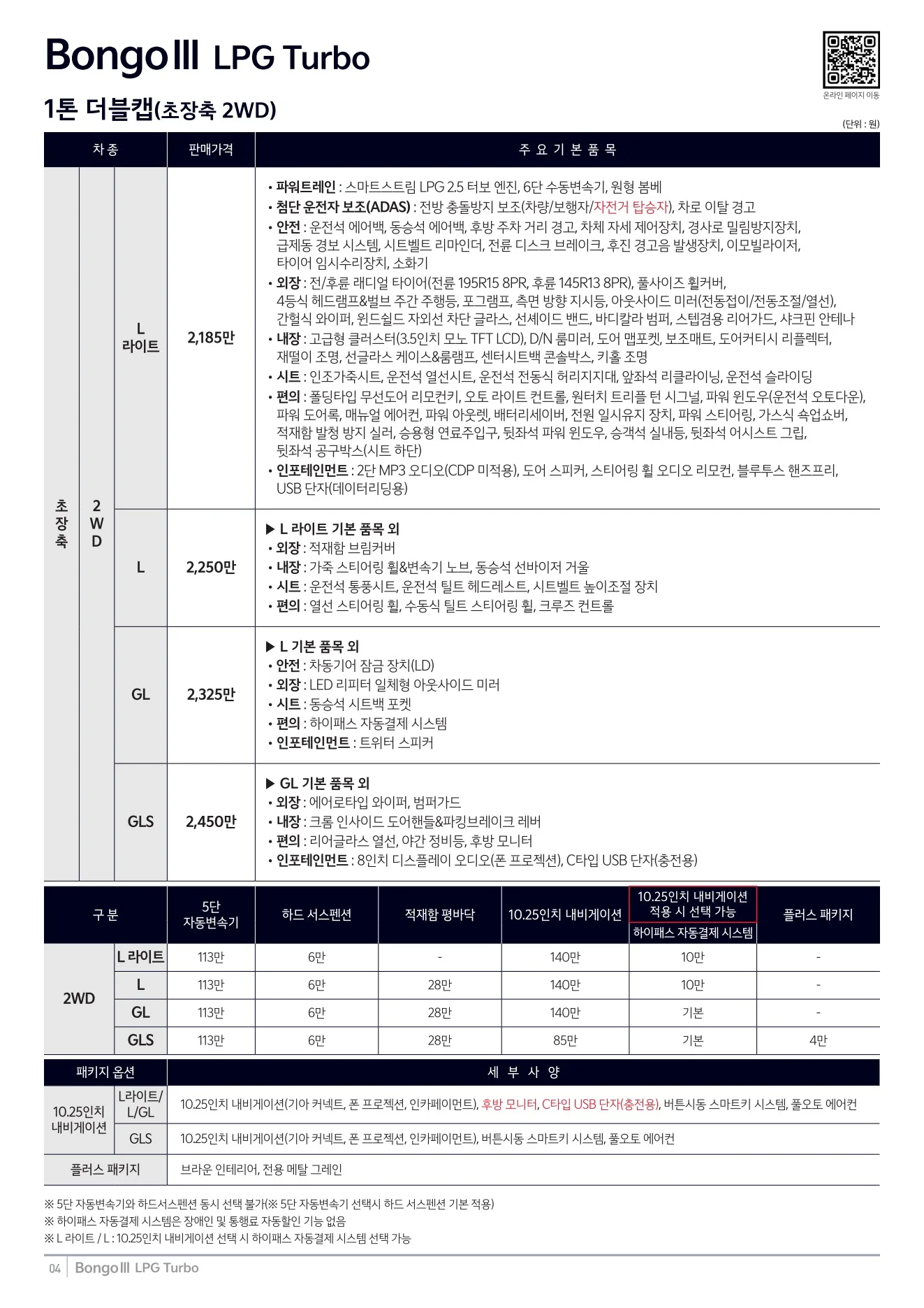 2026년 7월 봉고3 신차가격표 3쪽
