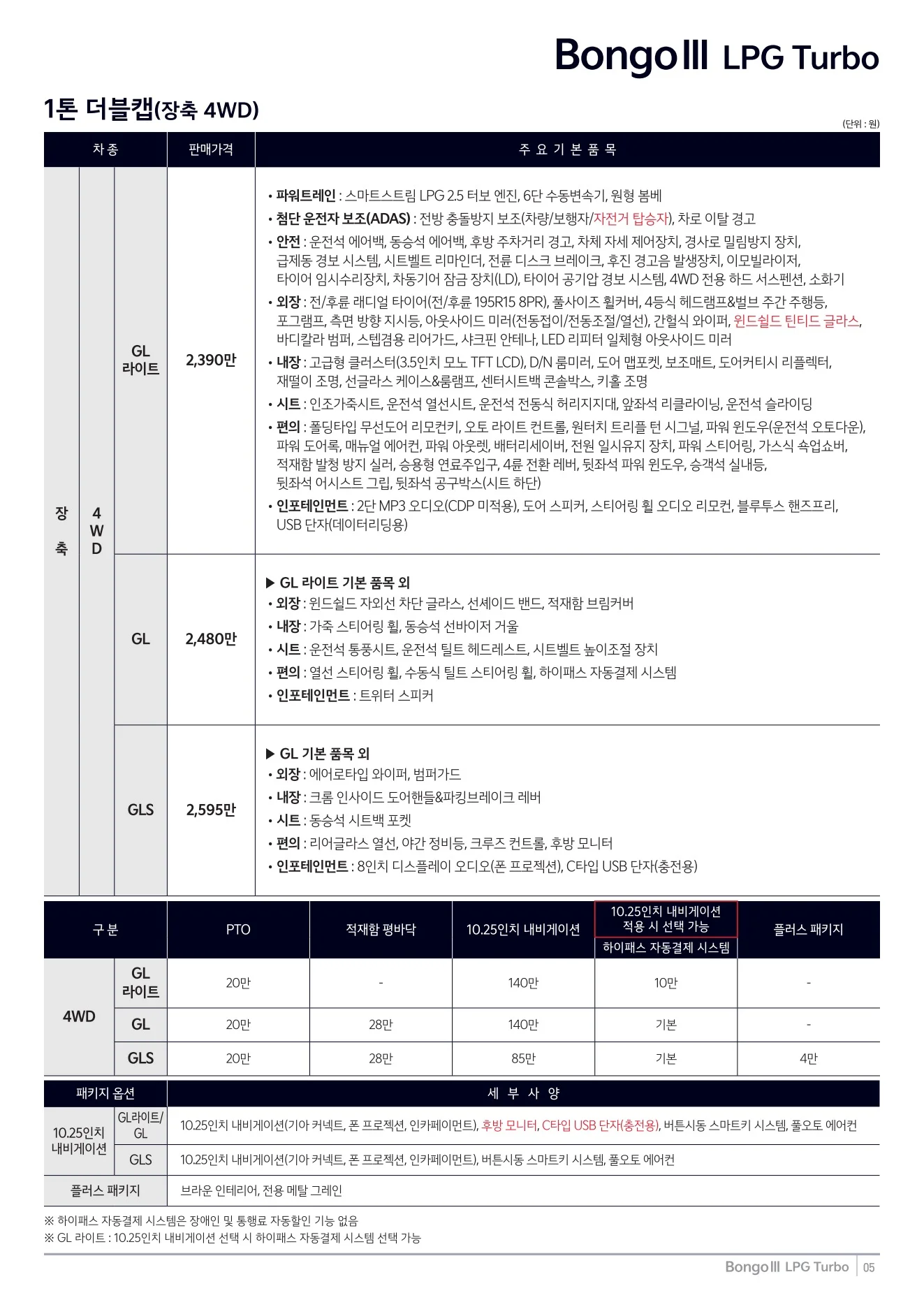 2026년 7월 봉고3 신차가격표 4쪽