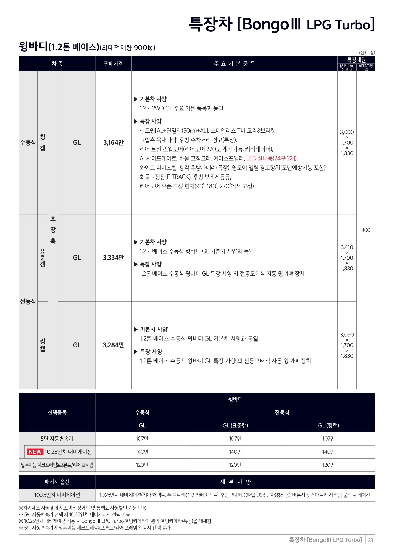 2026년 7월 봉고3 특장차 신차가격표 10쪽