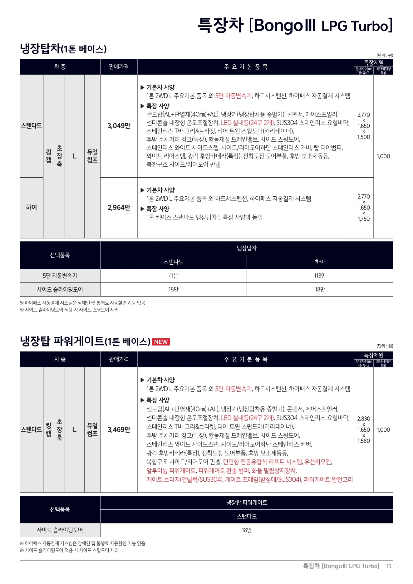 2026년 7월 봉고3 특장차 신차가격표 2쪽