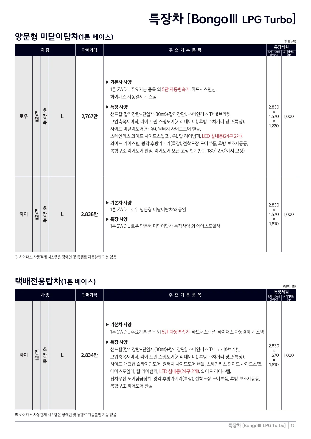 2026년 7월 봉고3 특장차 신차가격표 4쪽
