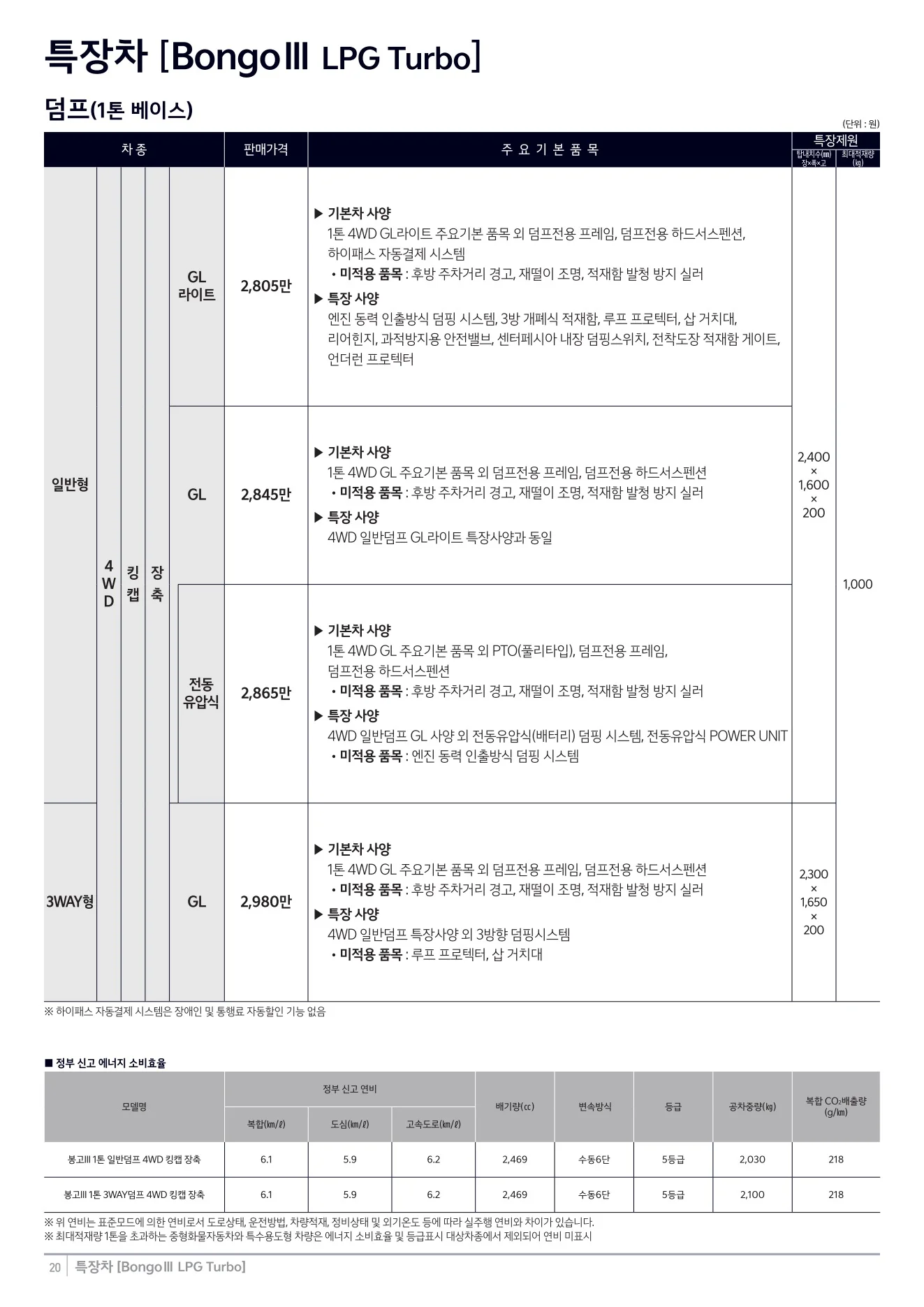 2026년 7월 봉고3 특장차 신차가격표 7쪽