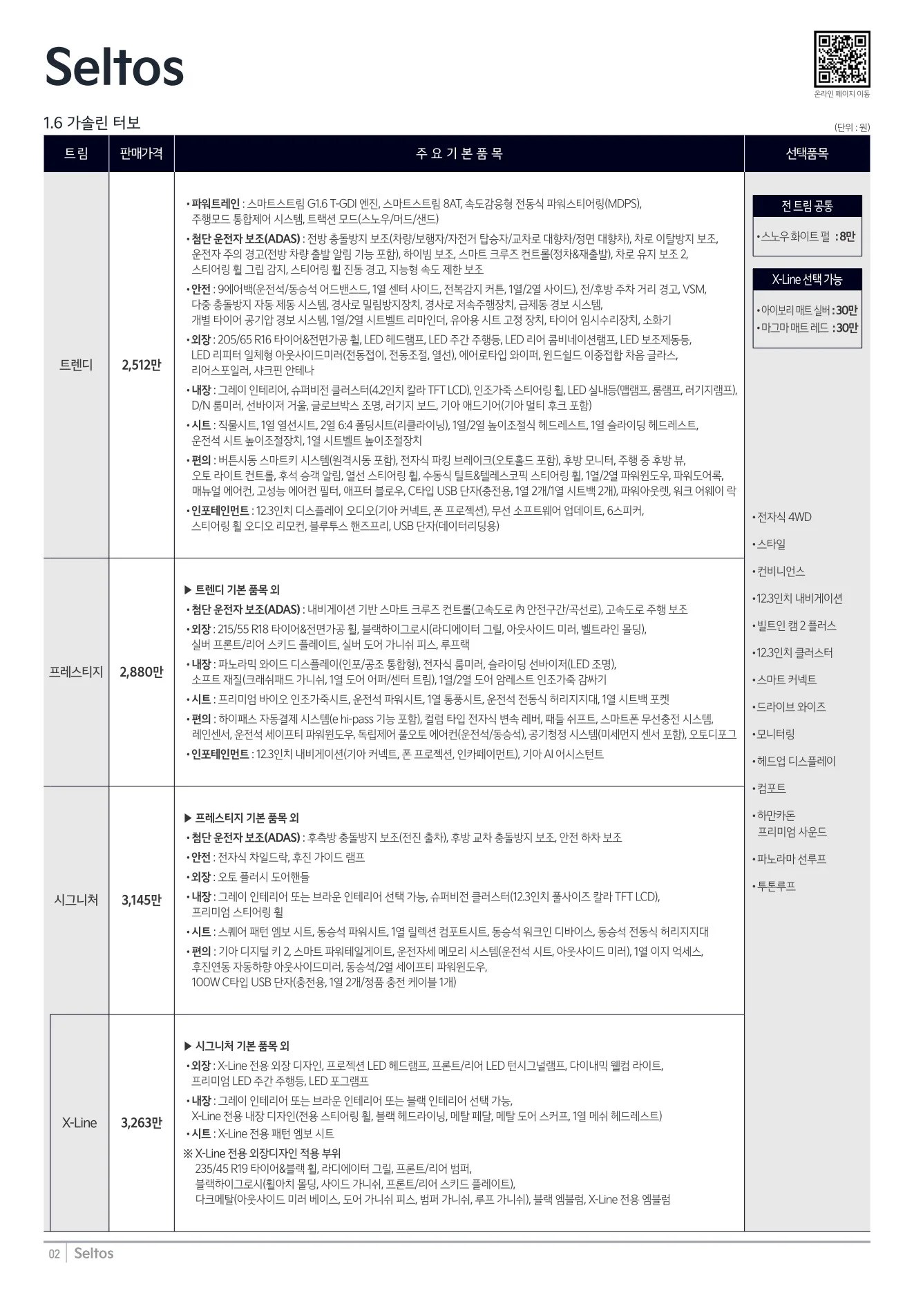 2026년 7월 셀토스 신차가격표 1쪽