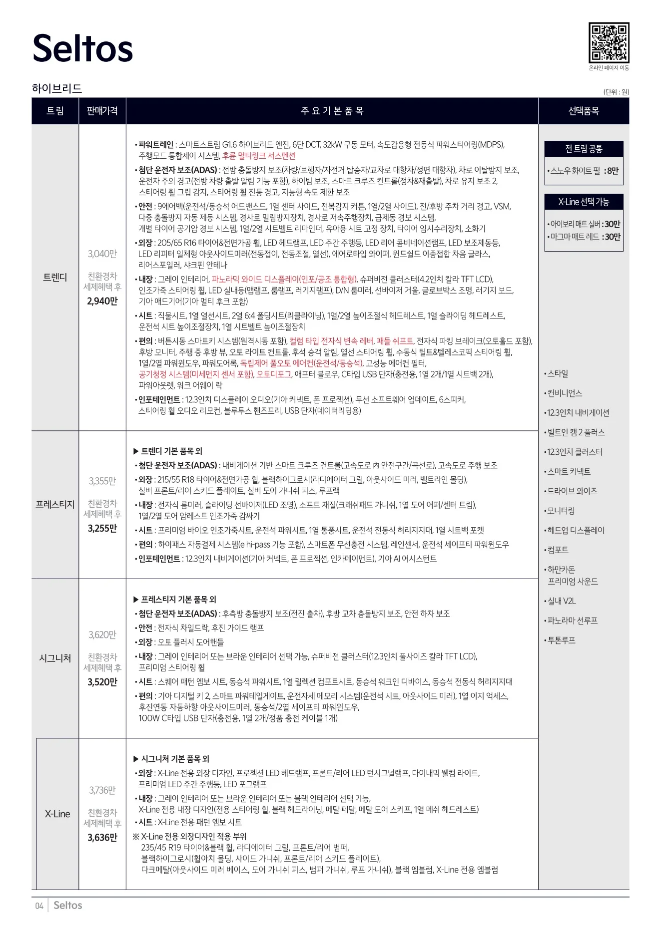 2026년 7월 셀토스 신차가격표 3쪽