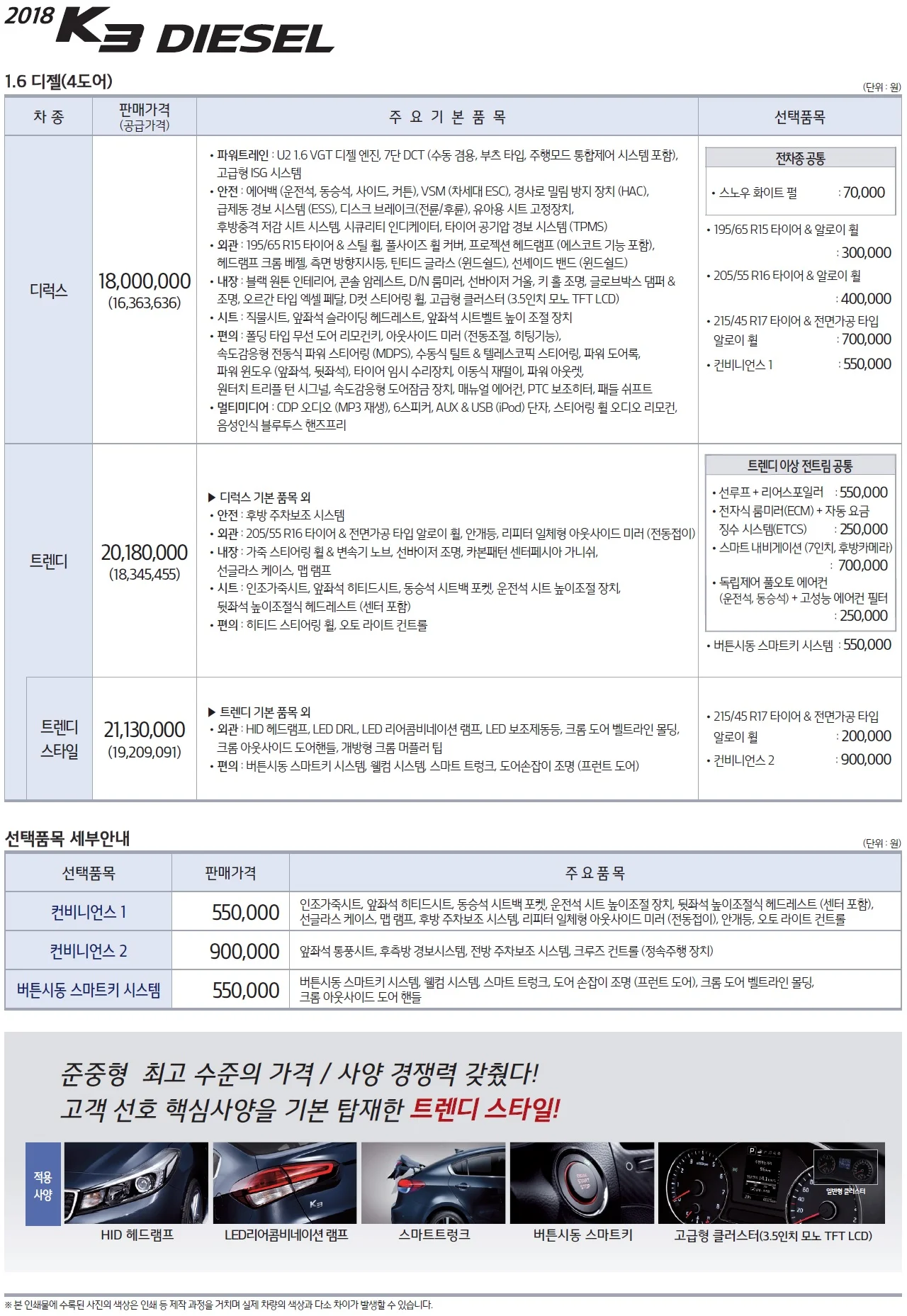 올뉴K3 가격표 (디젤, 2018년형, 2023 아카이브) 1쪽