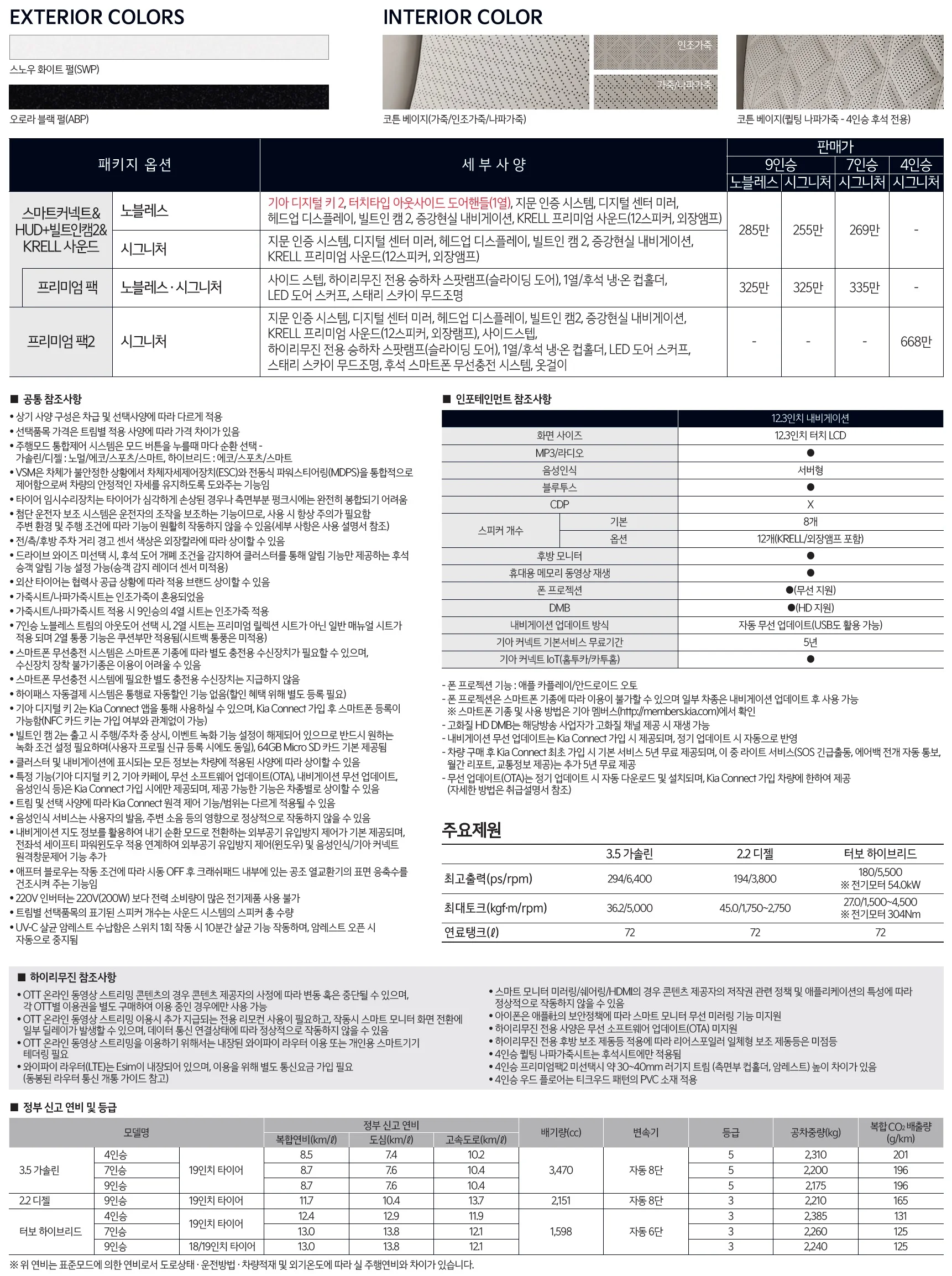 카니발 하이리무진 가격표 - 2024년 10월(2025) 2쪽