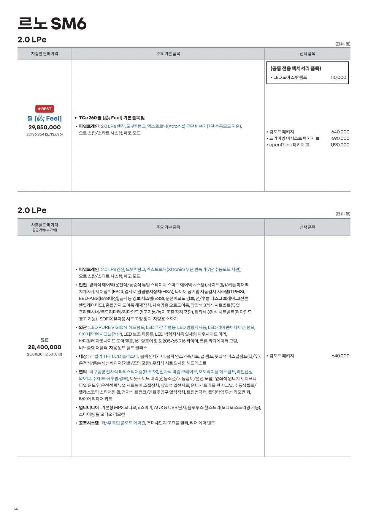2024년 12월 SM6 신차가격표 2쪽