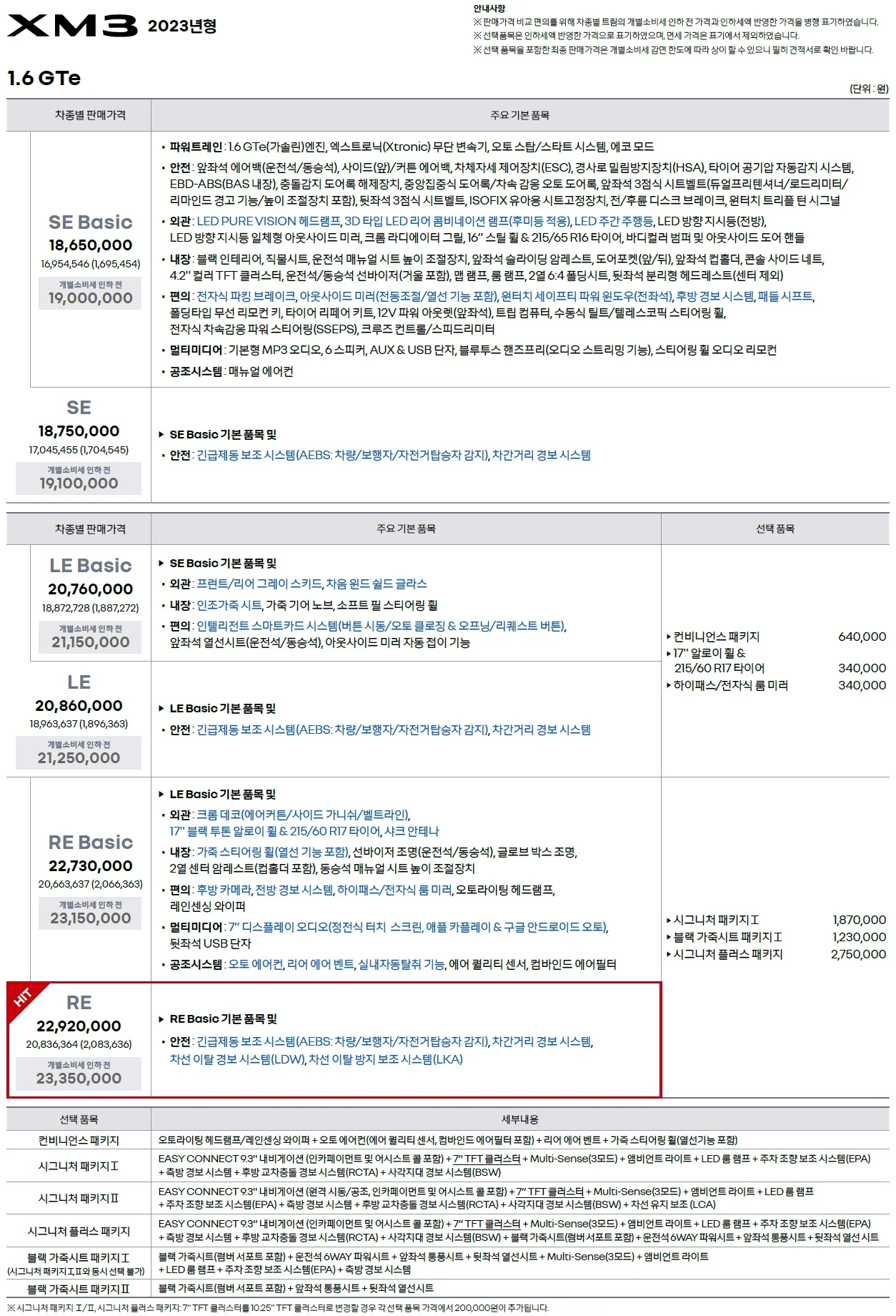 XM3 가격표 - 2023년형 (2022년 03월) 1쪽