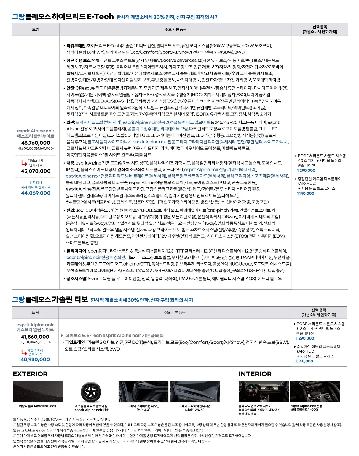 2025년 4월 그랑콜레오스 누아르 에디션(Noir Edition) 가격표 2쪽