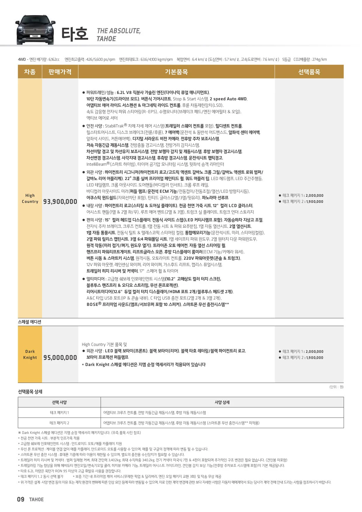 2024년 12월 타호 신차가격표 1쪽