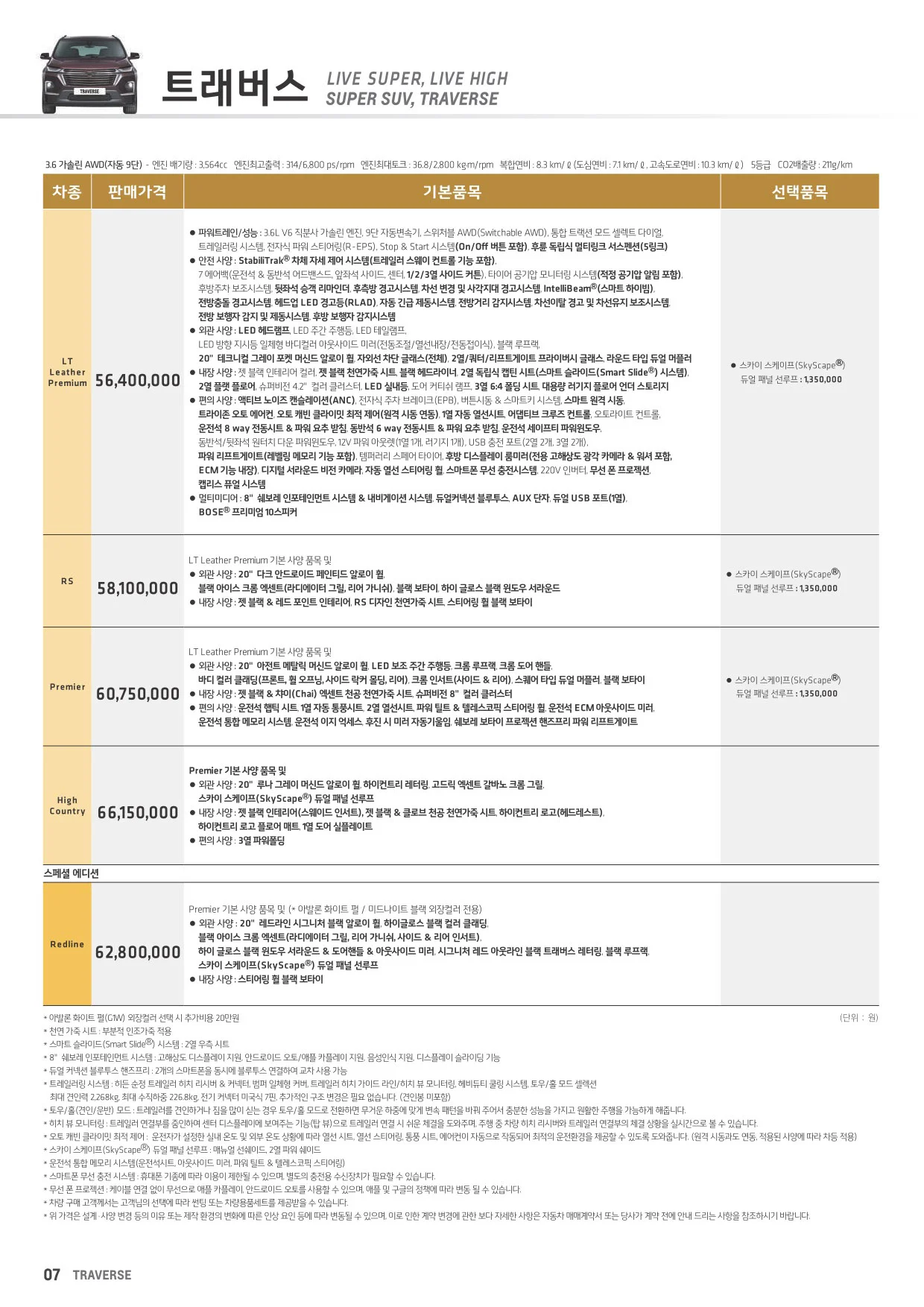 2024년 12월 트래버스 신차가격표 1쪽
