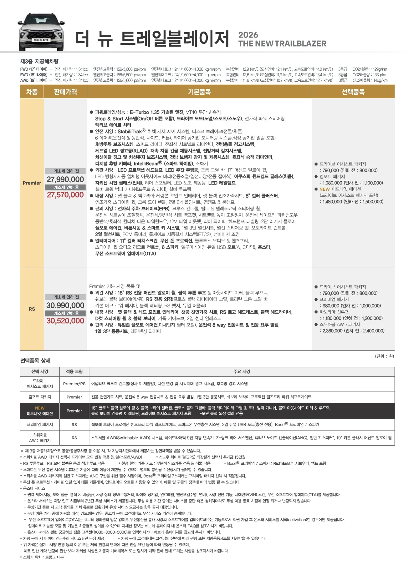 2026년 2월 트레일블레이저 신치가격표 (미드나잇 에디션 출시) 1쪽
