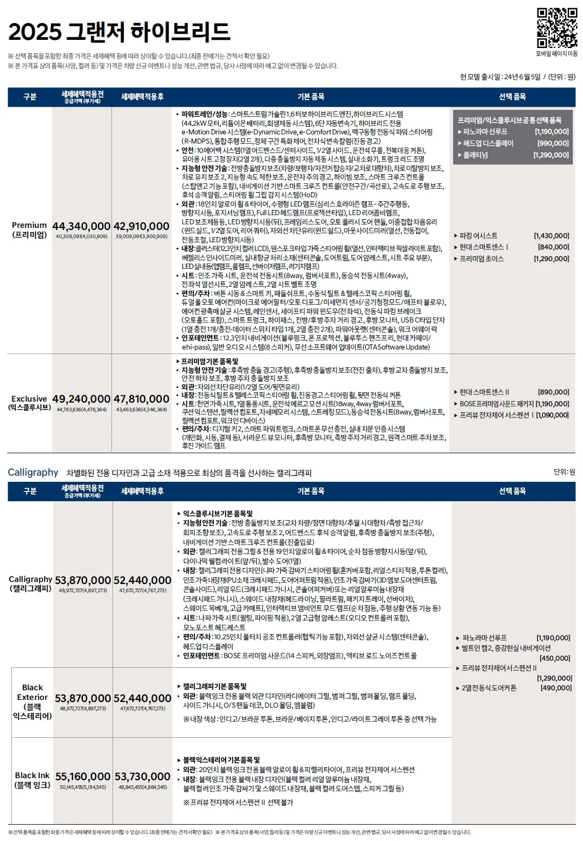 그랜저 하이브리드 가격표 - 2024년 06월 1쪽