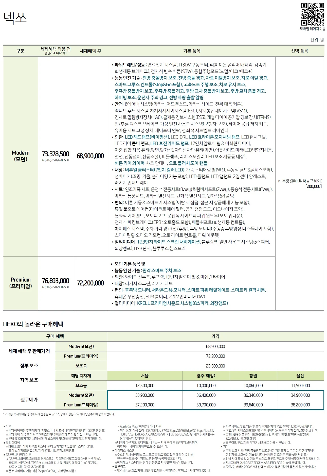 넥쏘 가격표 - 2018년 03월 1쪽