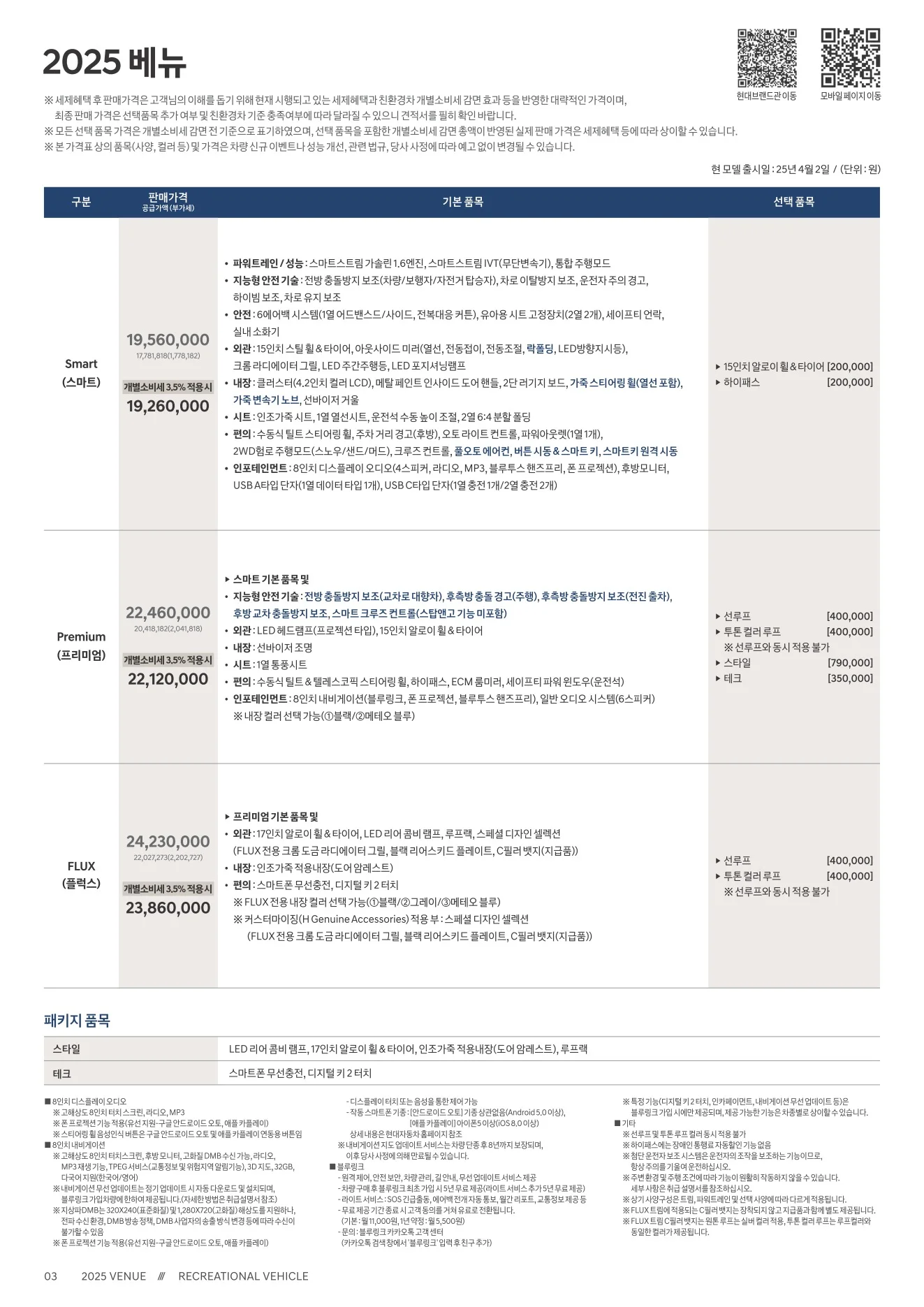2025년 12월 베뉴 신차가격표 1쪽