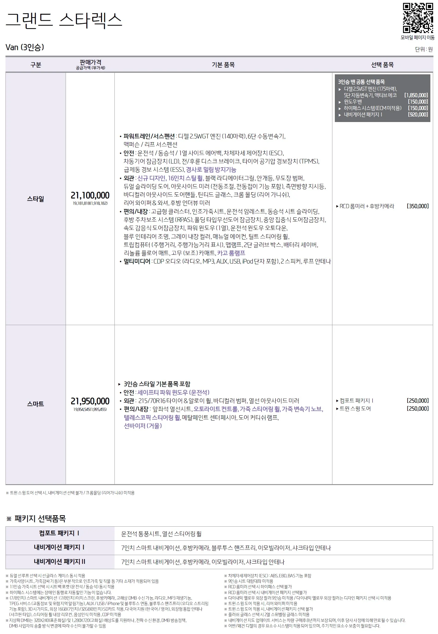 스타렉스 가격표 (디젤, 2019년형, 2023 아카이브) 3쪽