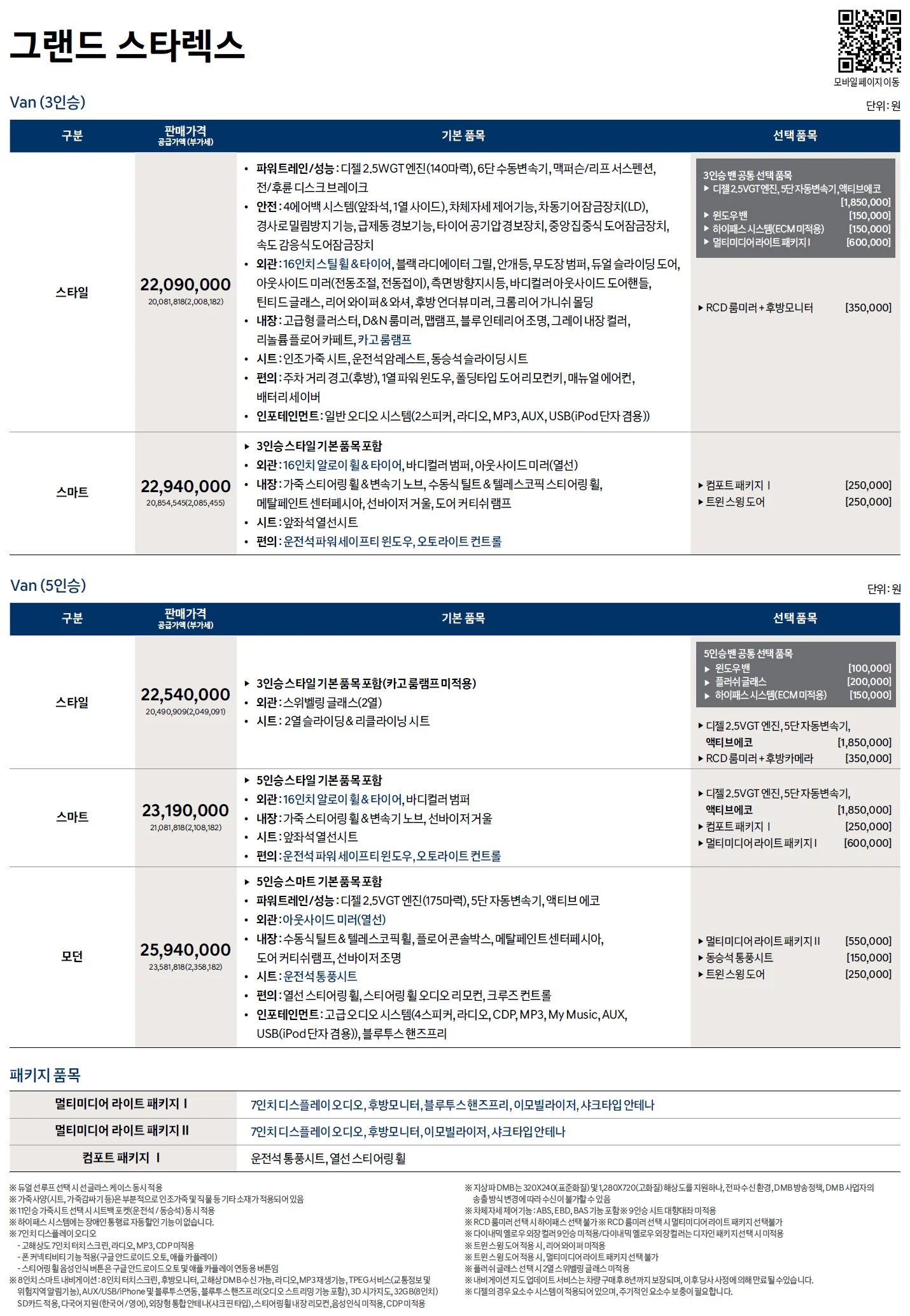스타렉스 가격표 (디젤, 2020년형, 2023 아카이브) 3쪽