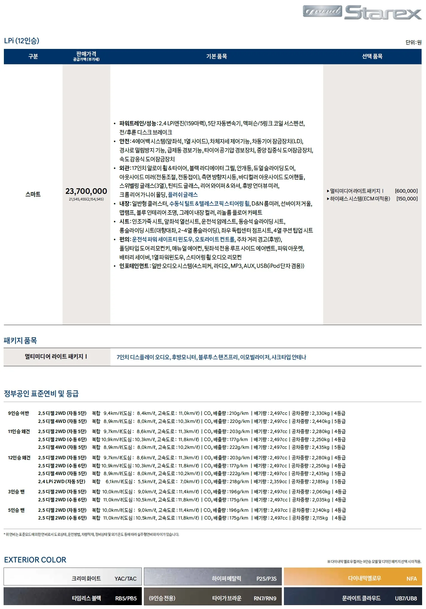 스타렉스 가격표 (디젤, 2020년형, 2023 아카이브) 4쪽
