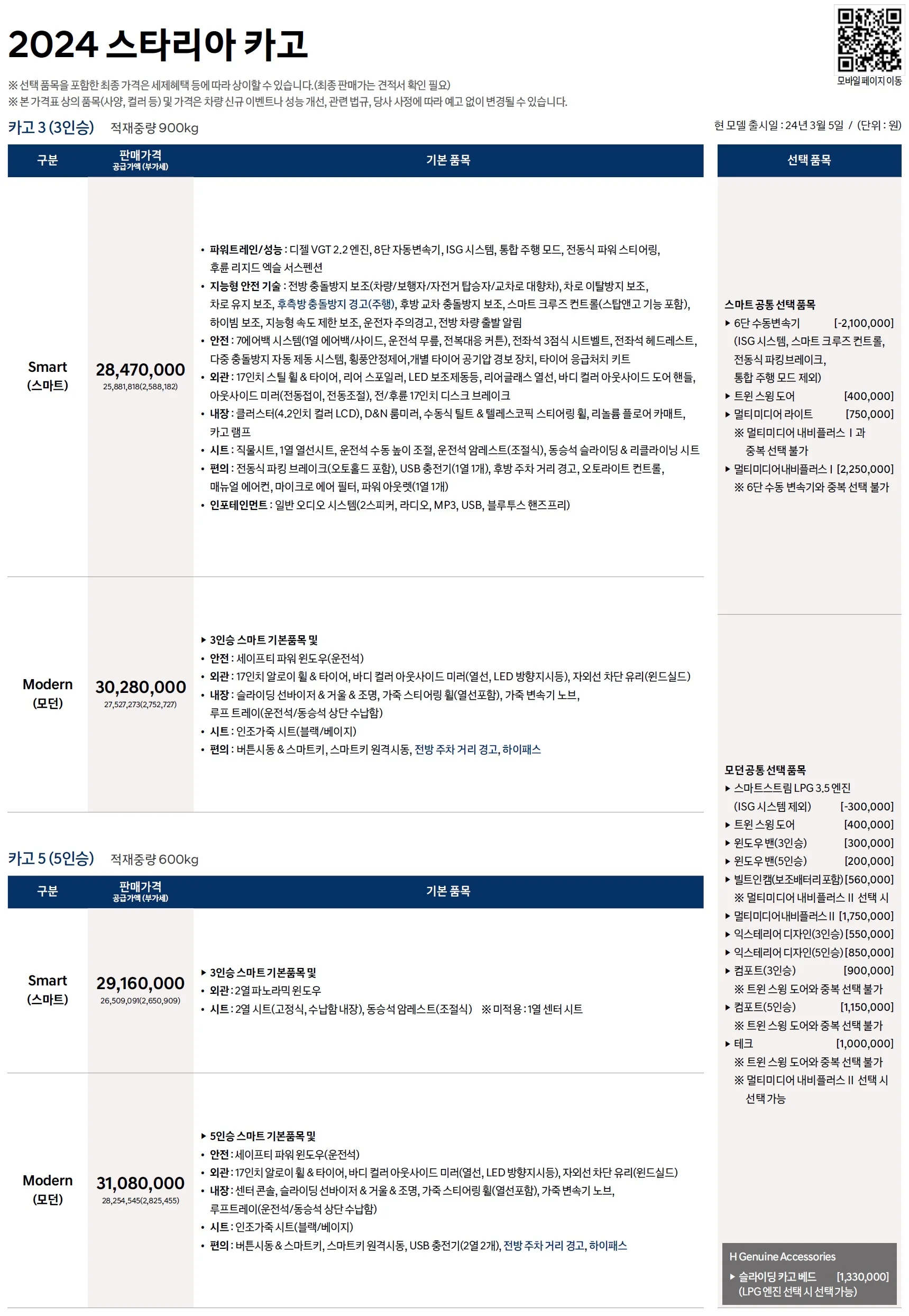 스타리아 투어러 / 카고 / 특장차 가격표 - 2024년 03월 3쪽