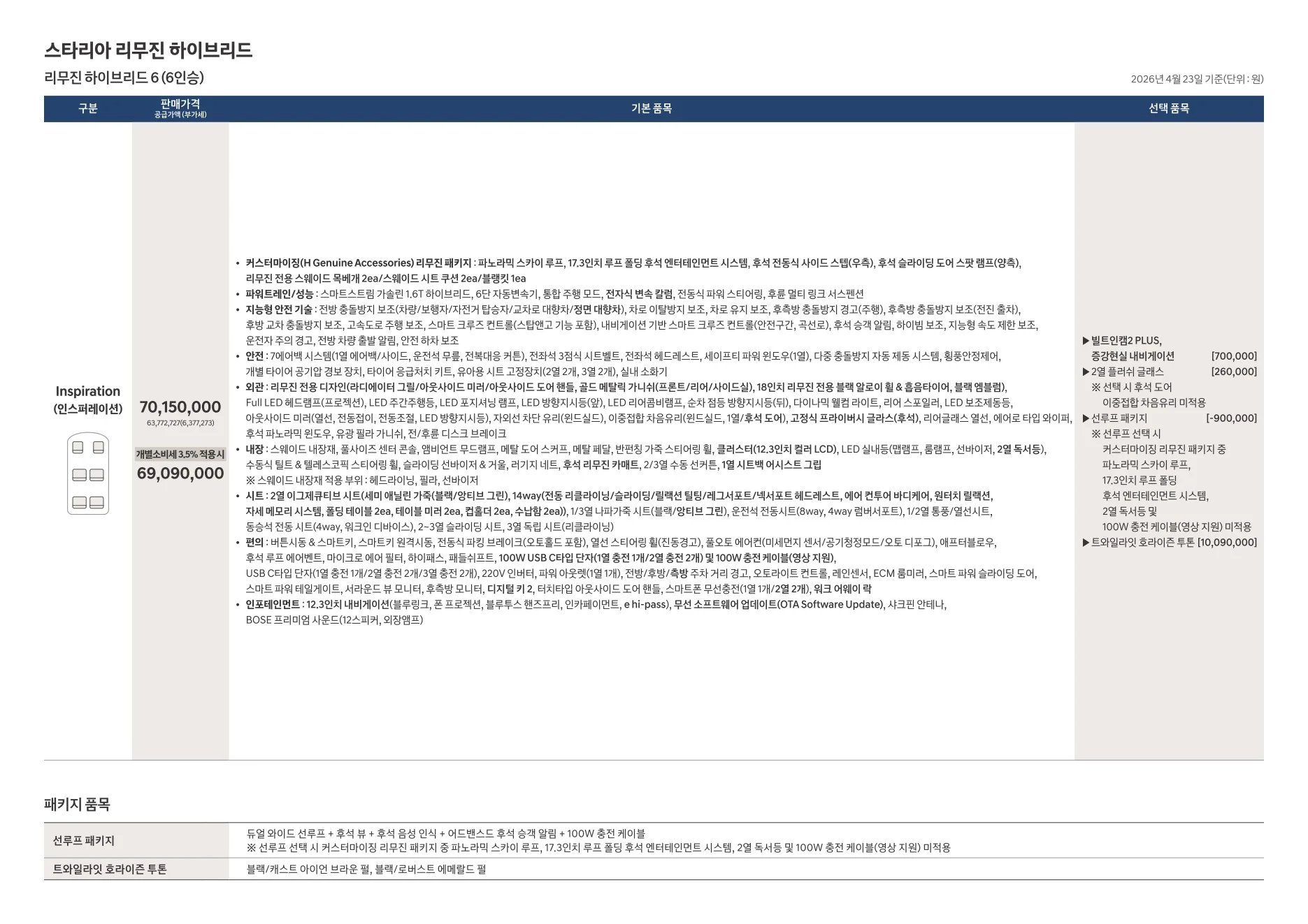 2026년 4월 스타리아 리무진 하이브리드 신차가격표 (스타리아 리무진 출시) 2쪽