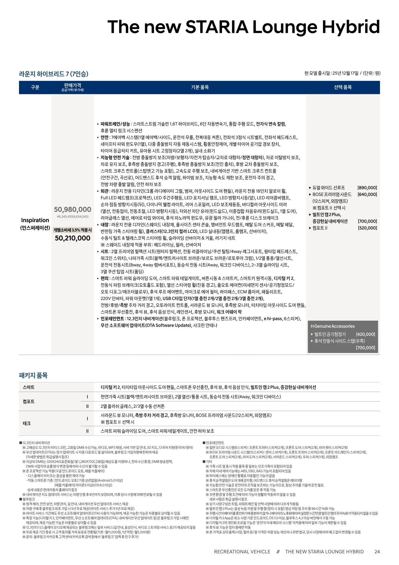 2026년 6월 스타리아 라운지 하이브리드 신차가격표 2쪽