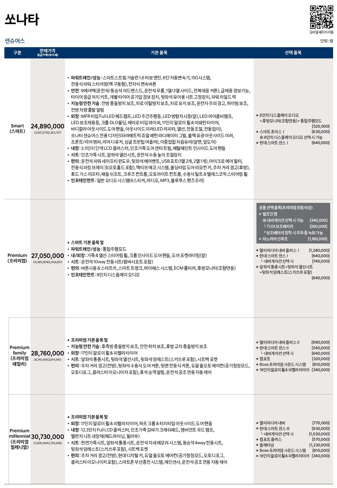 쏘나타 가격표 - 2019년 09월 1쪽