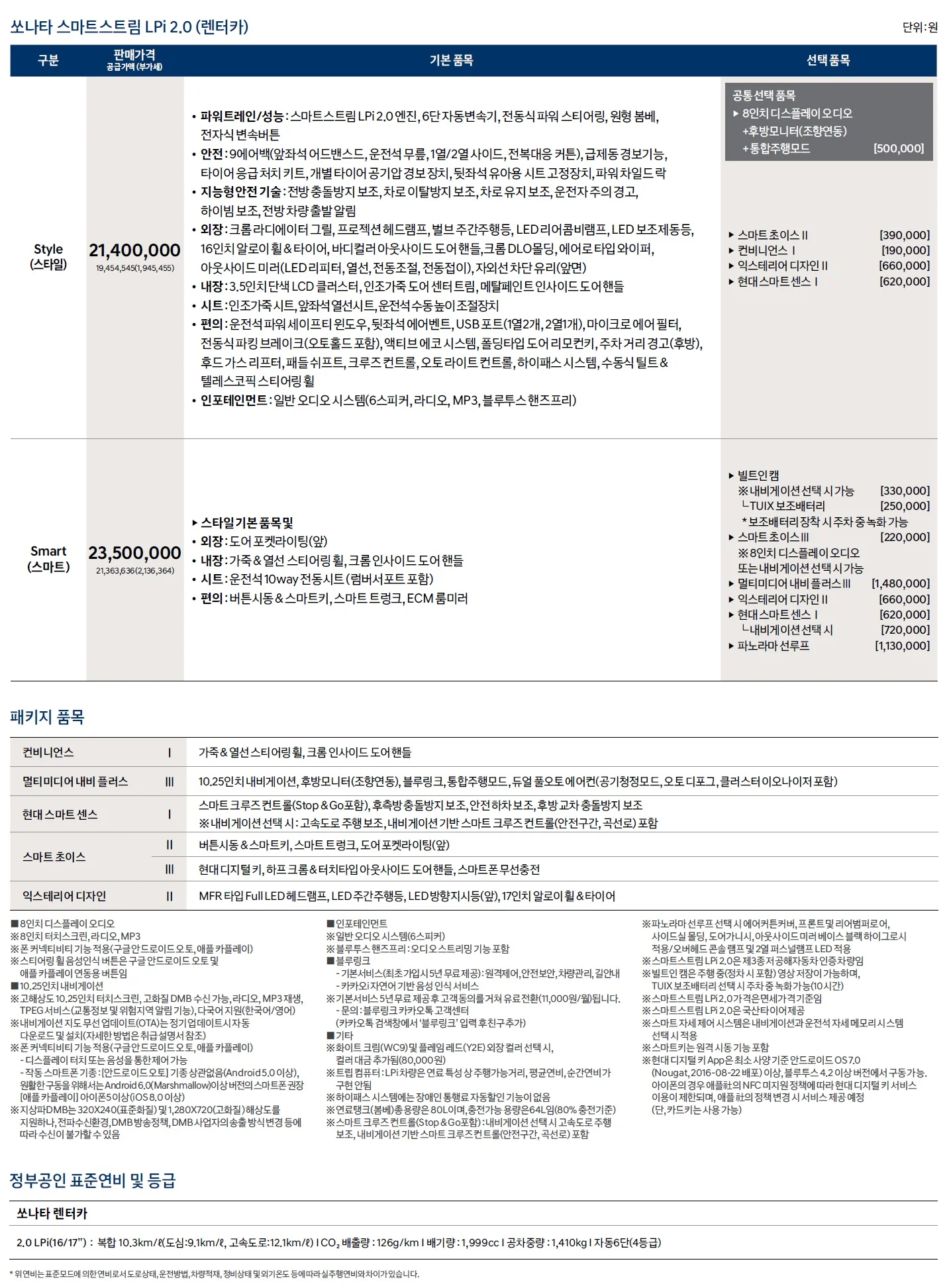 쏘나타 가격표 - 2019년 09월 9쪽