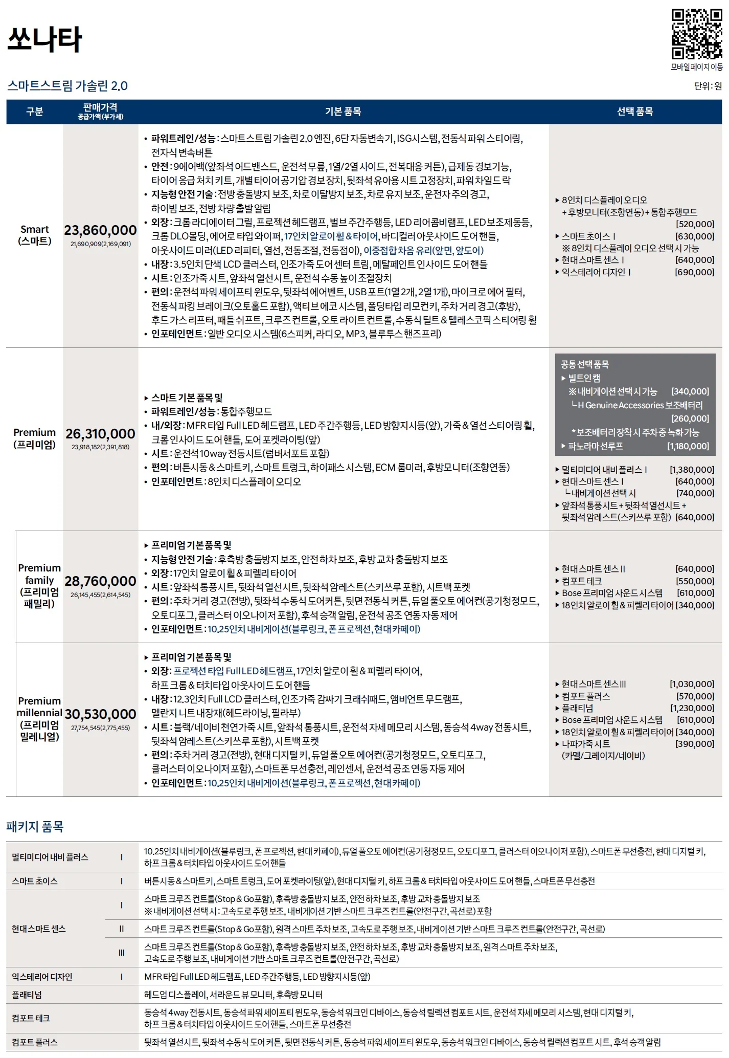 쏘나타 가격표 - 2020년 11월 1쪽