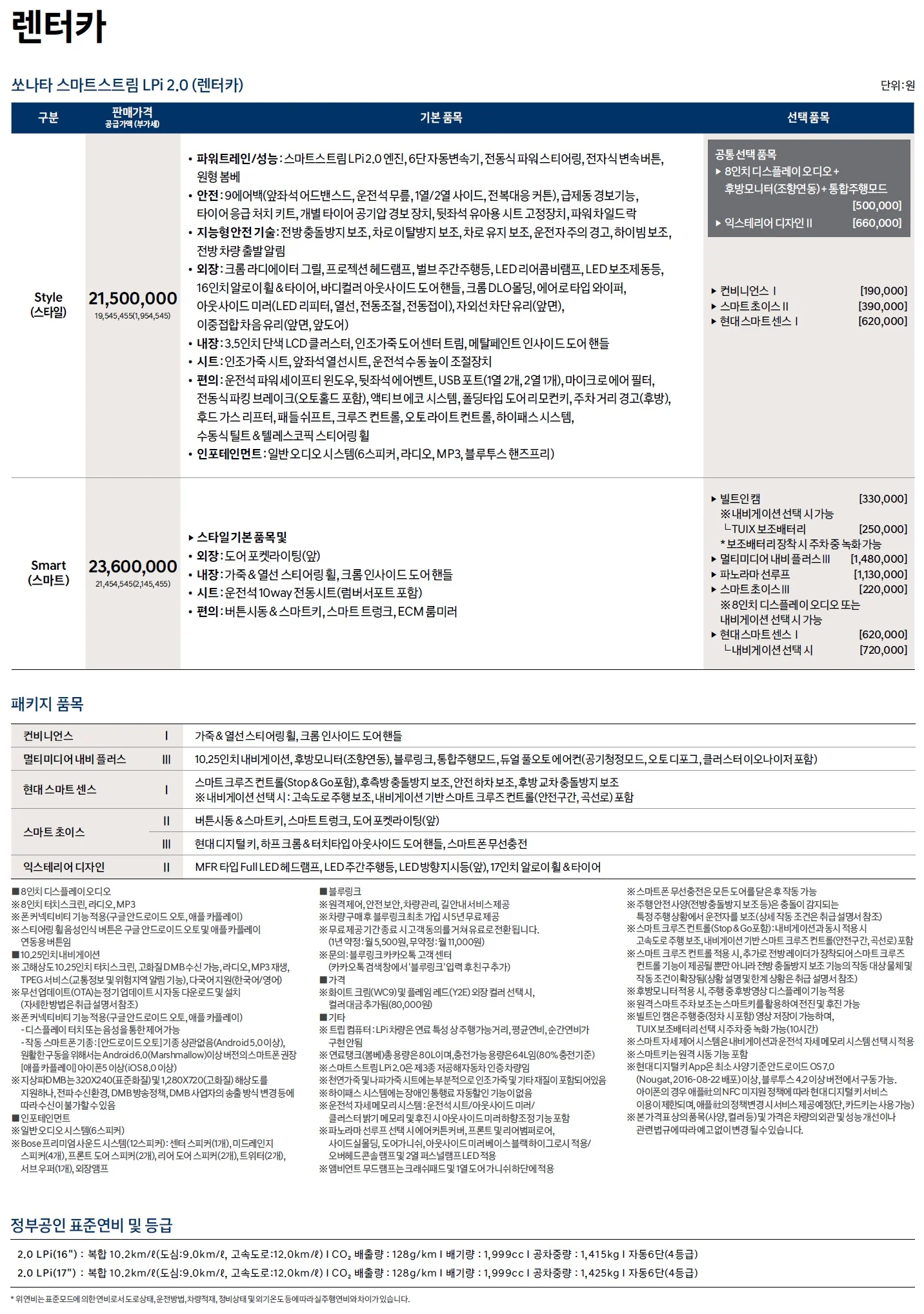 쏘나타 가격표 (LPI, 2021년형, 2023 아카이브) 1쪽