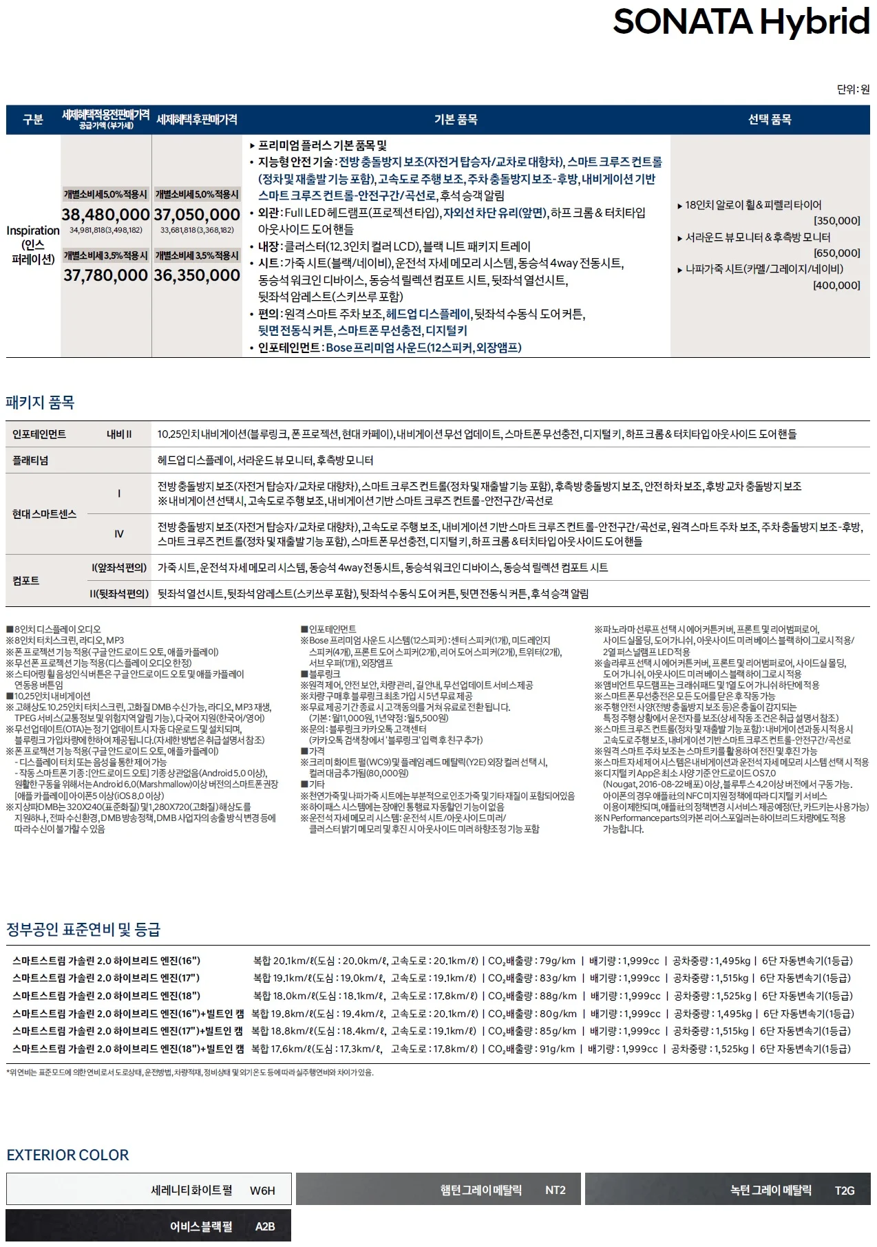 쏘나타 가격표 (하이브리드, 2022년형, 2023 아카이브) 2쪽