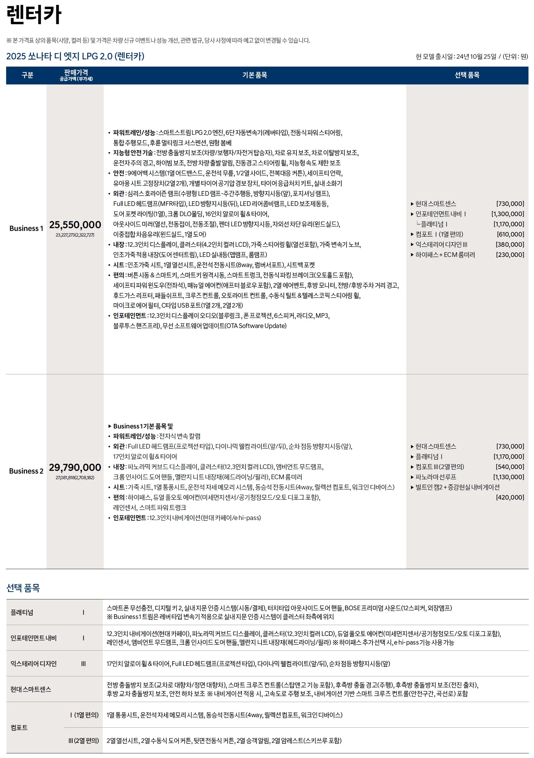 쏘나타 가격표 - 2024년 10월(2025) 6쪽