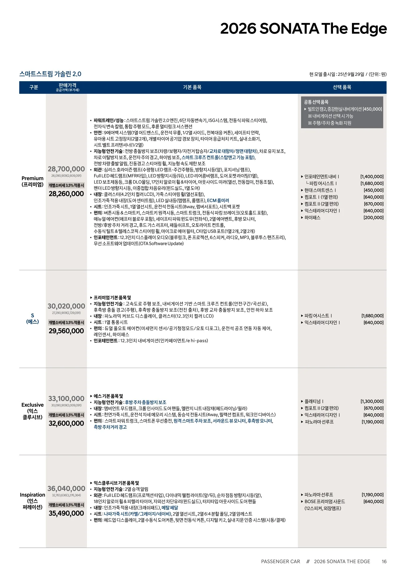 2026년 6월 쏘나타 신차가격표 2쪽